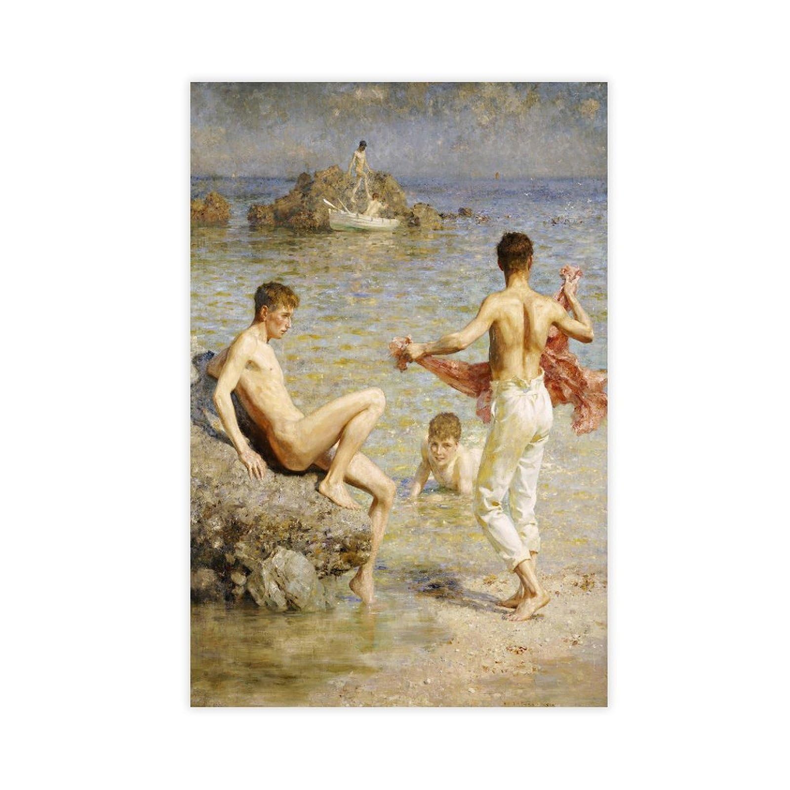 ANFOTCM Henry Scott Tuke, błyszczące wody, artystyczna dekoracja ścienna plakat rodzinny bar restauracja garaż kawiarnia sztuka znak prezent 50 x 75 cm