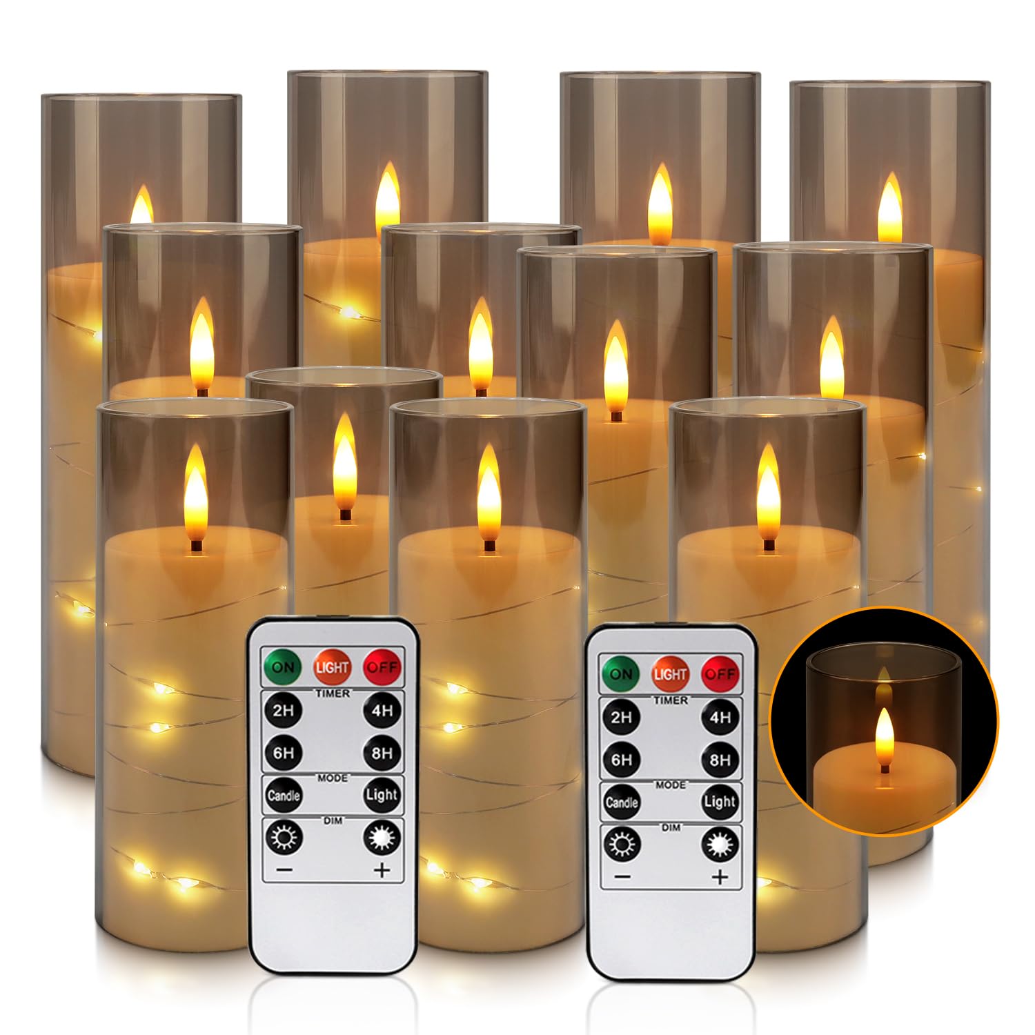 LIVEN Set mit 24 wasserdichten flammenlosen Kerzen für den Außenbereich, LED-Kerzen mit 4 Fernbedienungen und Timer, (H 10,2 cm, 12,7 cm, 15,2 cm x T 5,6 cm), für Halloween, Weihnachten, Hochzeitsfest