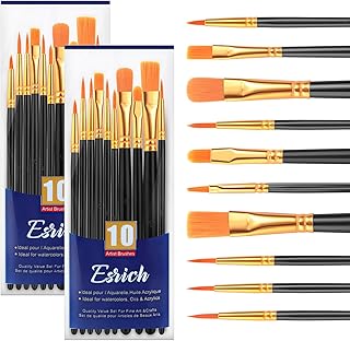 ESRICH Paint Brushes, 2 Packs / 20 Pcs Nylon Miniature Paintbrushes, Face and Body Watercolor Oil Painting Artist Professi...