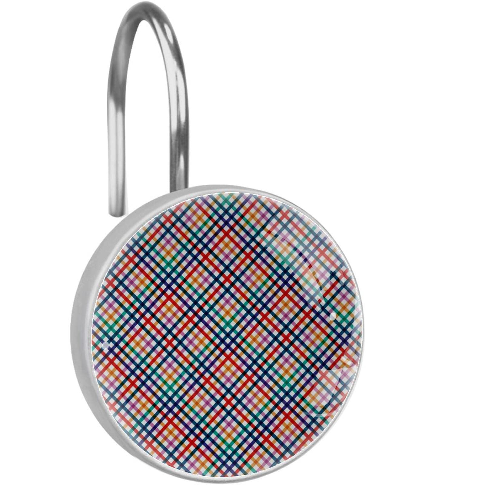 Crochets pour rideau de douche en acier inoxydable colorés, lot de 12 anneaux à motif grille