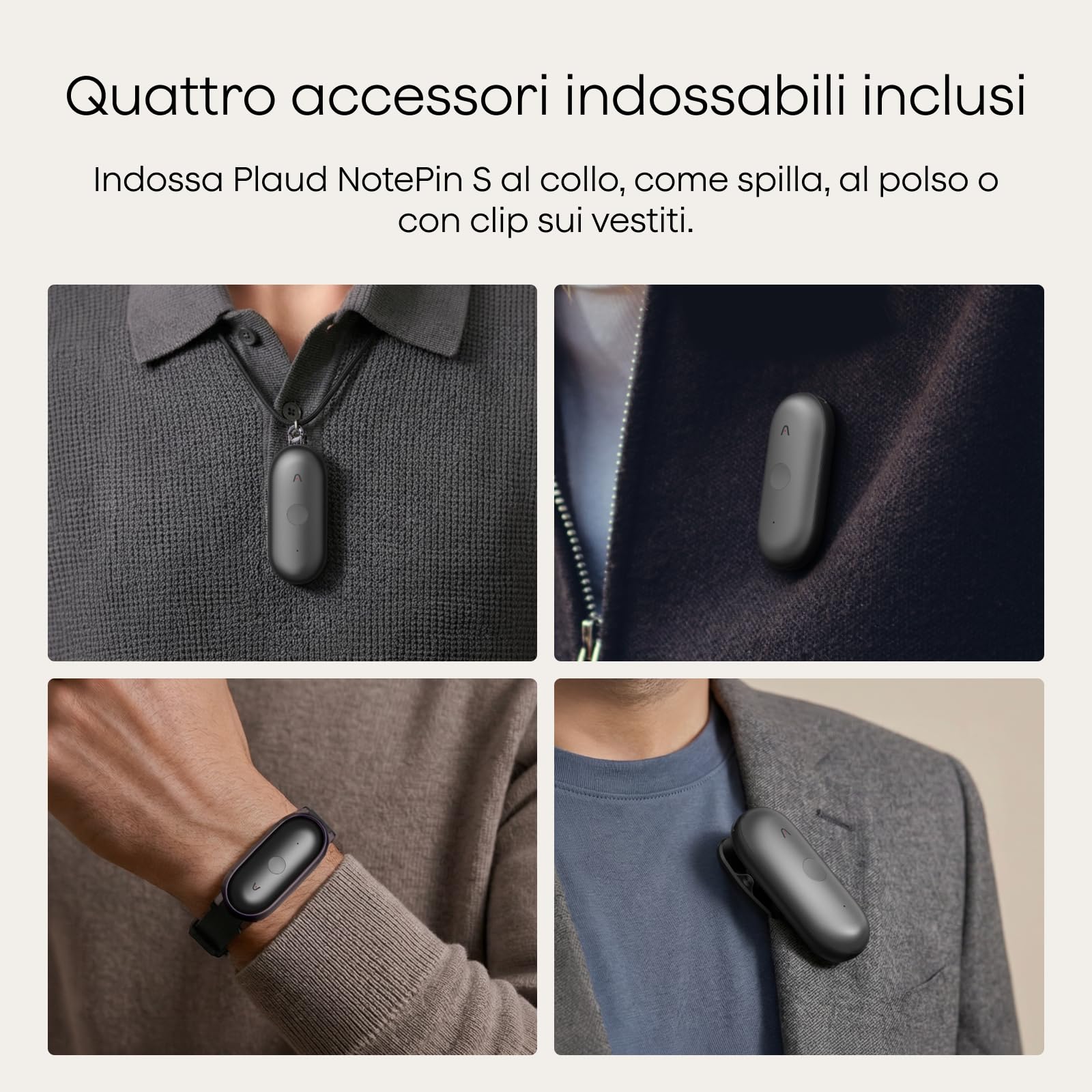 Plaud NotePin S Registratore Vocale AI Pulsante di Registrazione Tattile Audio Digitale Trascrizione Riepilogo Appunti Per Professionisti Riunioni Lezioni con 4 Accessori, Team Plan, Grigio