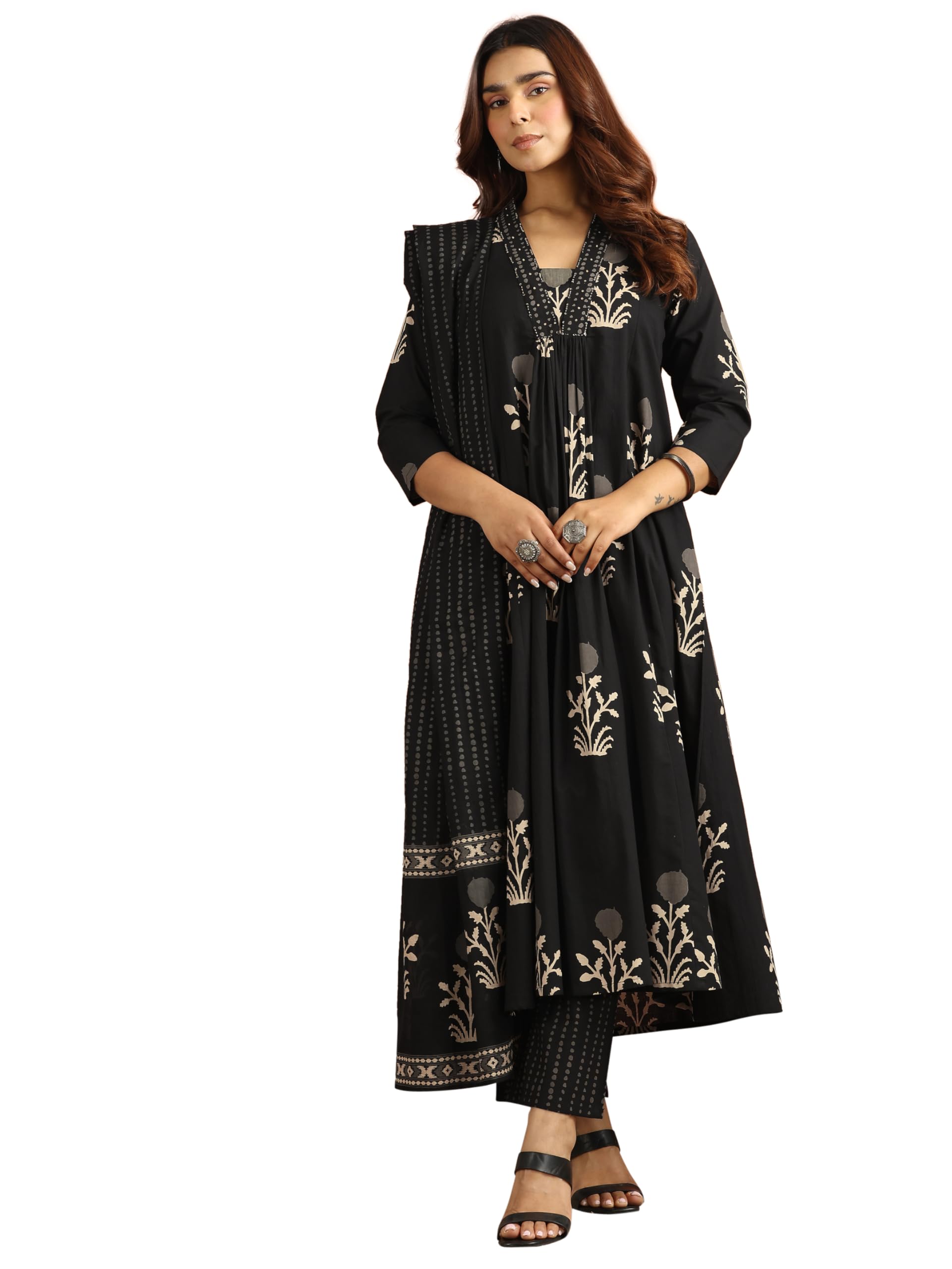 libas Printed Cotton A-line Kurta With Trousers and Dupatta-picture-40
