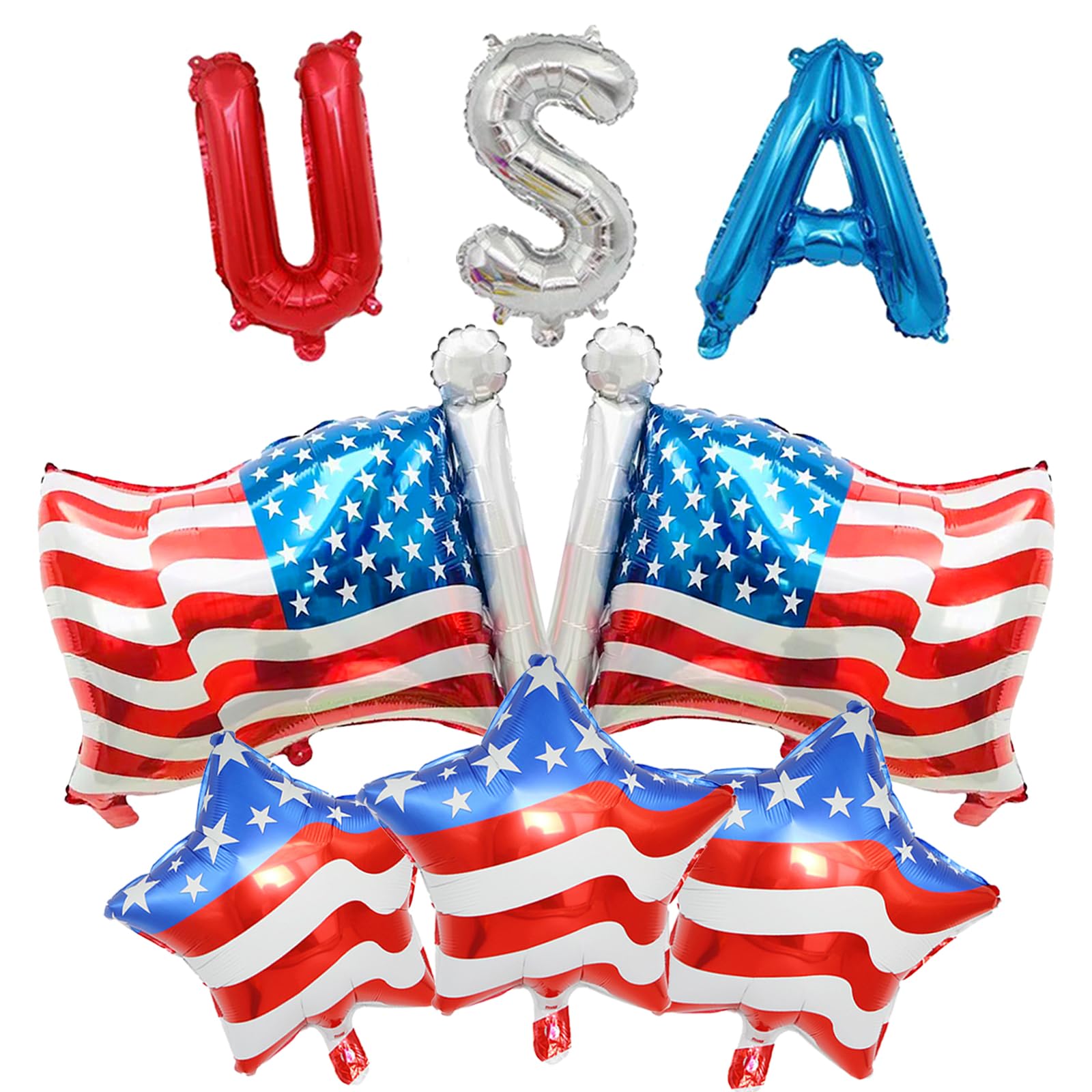 8 Pcs 4th of July Balloons American Flag Star Balloons USA Balloon Red White and Blue Foil Balloon for Independence Day Party Decorations