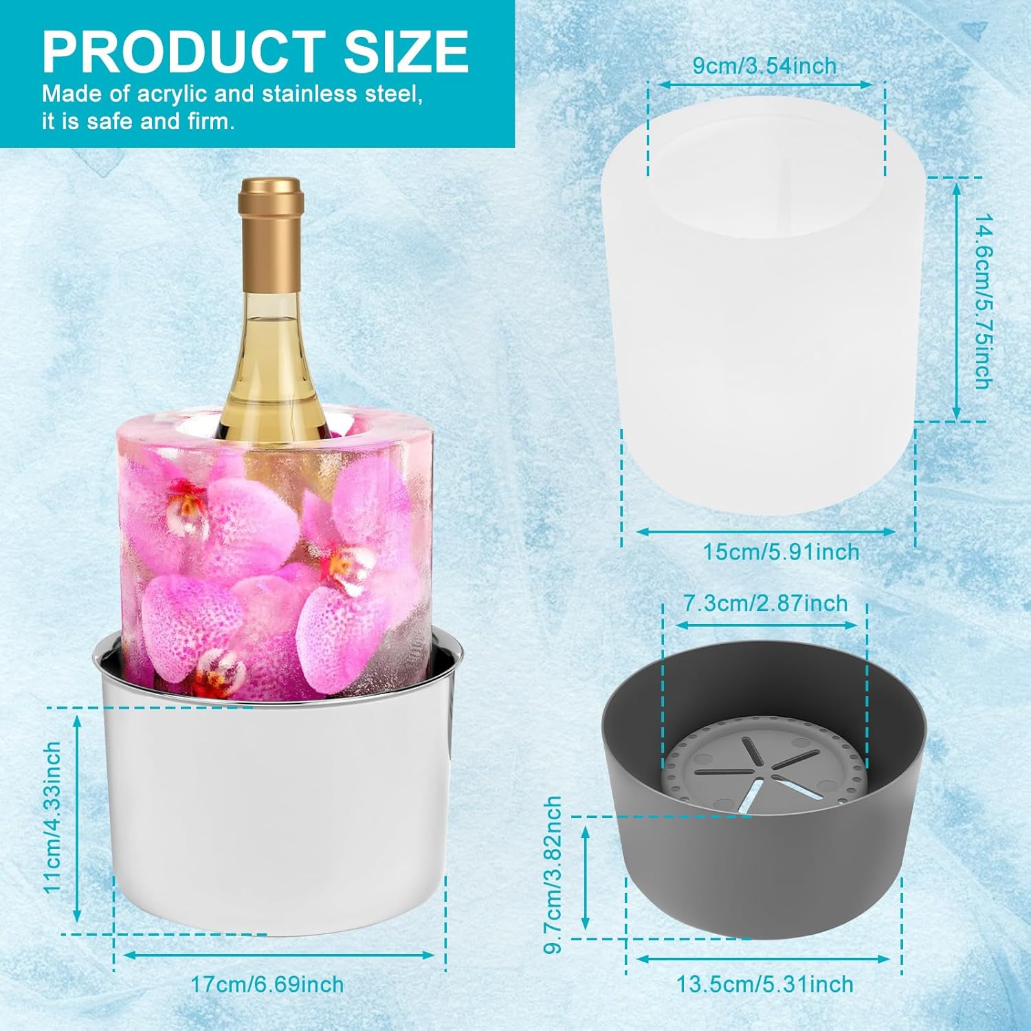 Champagne Ice Mold Bucket, DIY Flower Design Practical Wine Bottle Chiller, Versatile Ice Bucket Mold for Parties Weddings Special Events