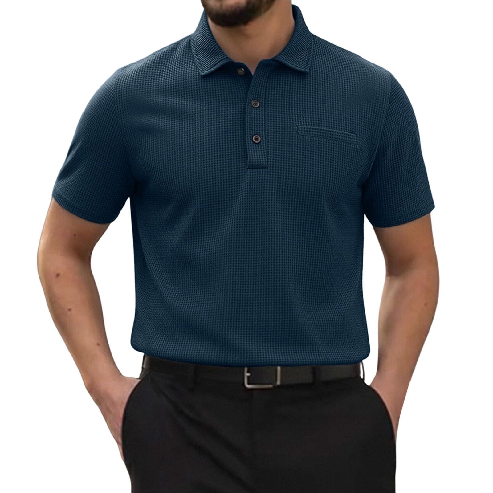 riou Polos Breeze Hombre Manga Corta - Barriga Cervecera, Elástica y Secado Rápido, Cuello Texturizado para Golf y Casual Trabajo Transpirable Ultra Cómoda