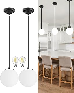 Majade 7.4" Globe Mid Century Modern Pendant Lights Kitchen Island Black