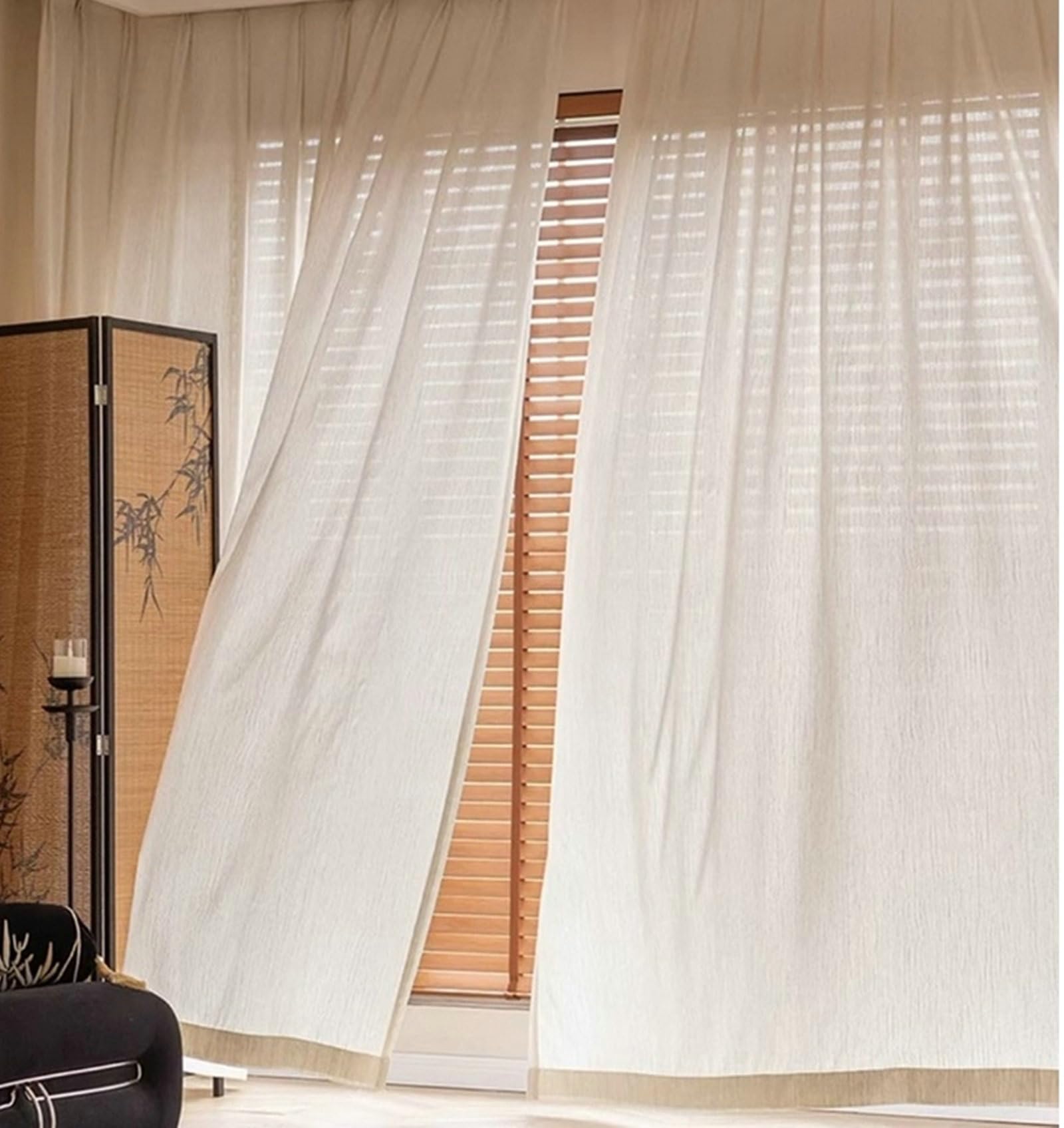 Einfarbig mit Blattstruktur Beige Vorhang Vintage BlickdichtHanf Schlafzimmer, Abdunkelnde Vorhänge Wohnzimmer, 132 x 115 cm Faltenband