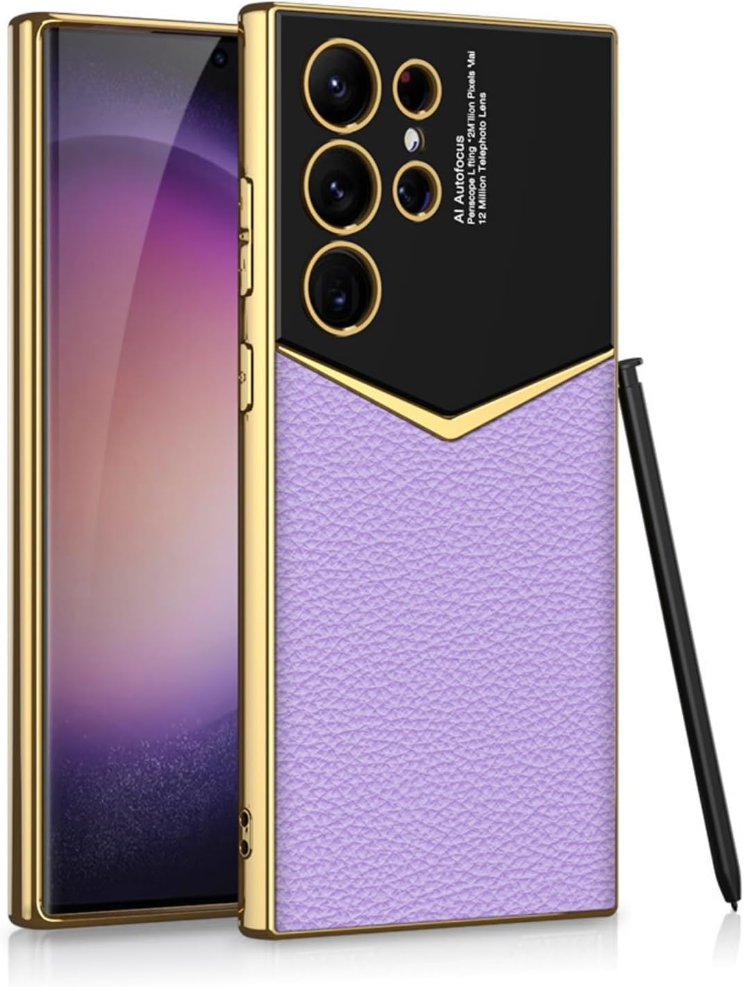 for Samsung Galaxy S24/S24 Plus/S24 Ultra Phone case, Fashionable electroplated Plain Leather, Jazz Carbon Fiber Pattern Anti-Drop Protective case(no Pen) (Purple,S24)