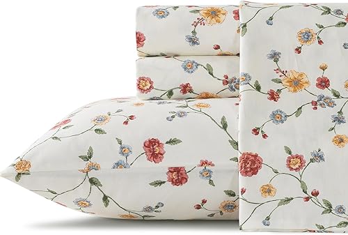 Juego de sábanas de tamaño King de 100 % algodón percal, color blanco hueso, cepilladas para mayor suavidad, sábanas de franela de lujo