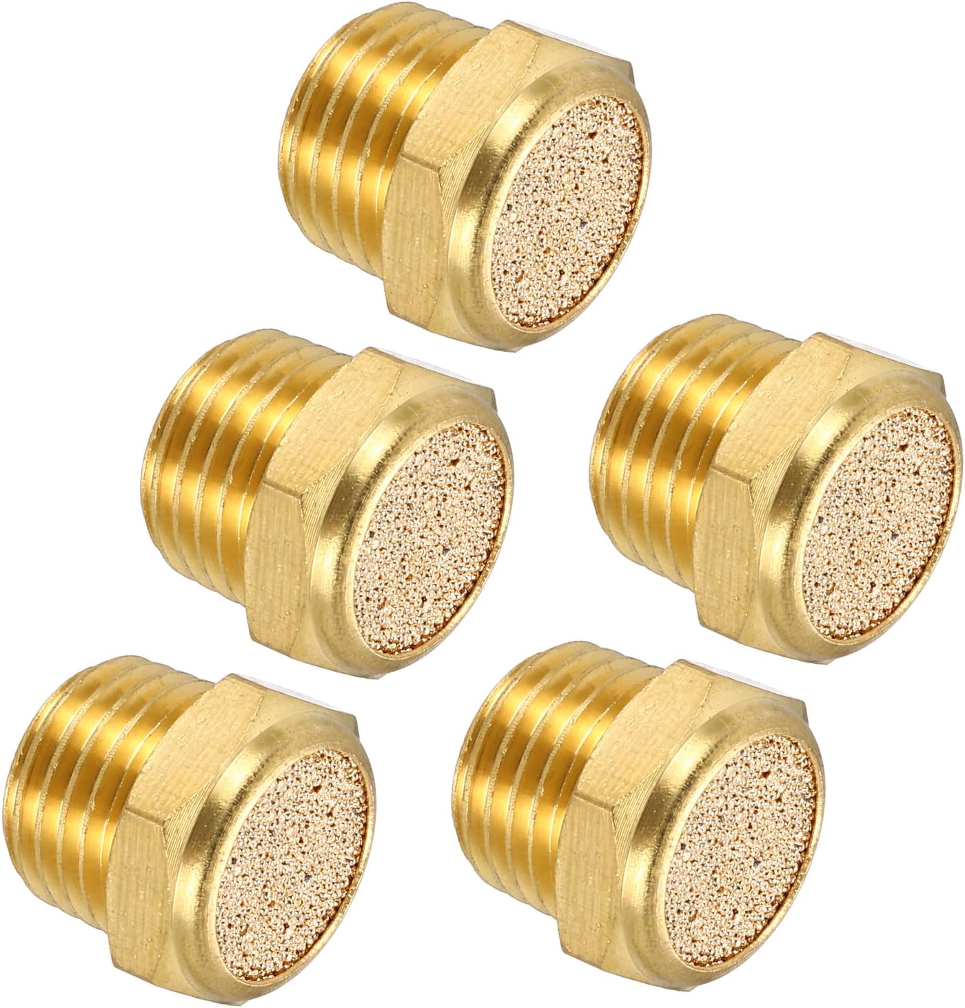 MECCANIXITY 5pcs Male Air Pneumatic Mufflers 1/4" NPT Sintered Bronze Muffler Air Fittings for Pneumatic Tool and Industrial Machinery