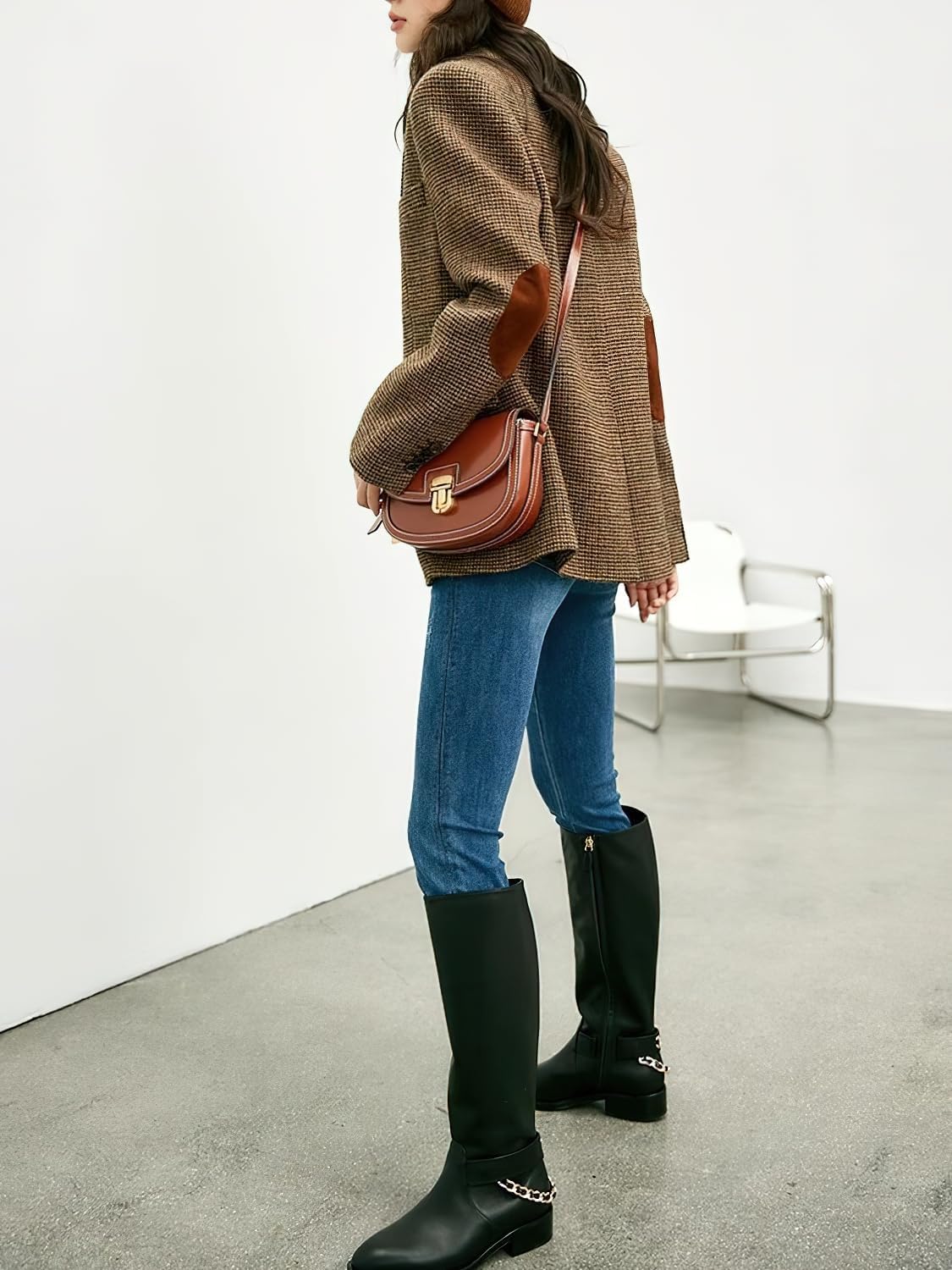 chouyatou Women's Fall Winter Wool Business Casual Blazer Jacket Single Breasted Plaid Dressy Work Coat - Image 6