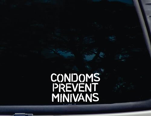 Los condones evitan minivans: calcomanía de vinilo troquelada de 5 1/2 x 3 1/4 pulgadas para ventana, automóvil, camión, caja de herramientas,