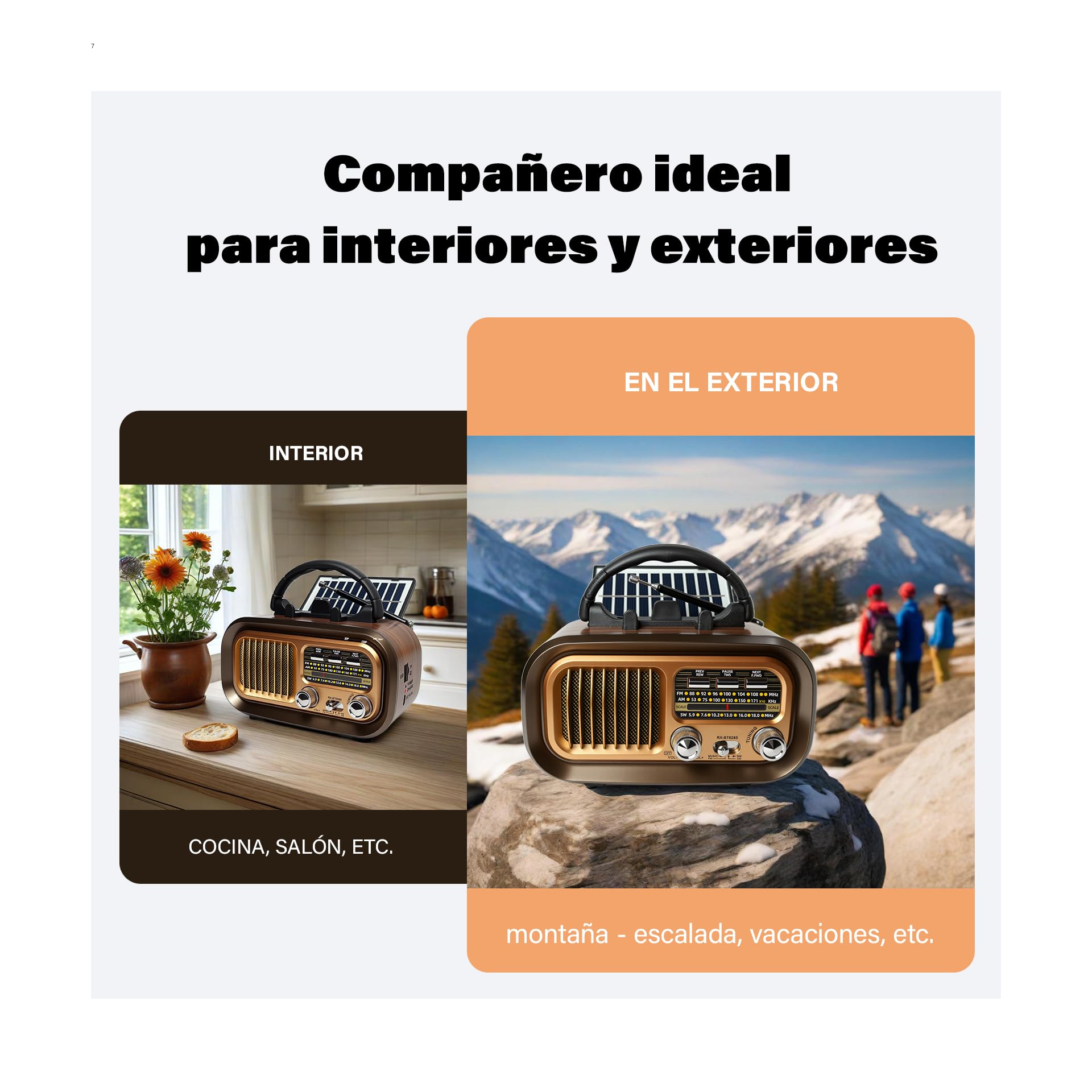 Radio Portatil Pequeña, Am/FM/SW Transistores Radio con Panel Solar, Radio Bluetooth Retro Alimentada por Baterías Recargables de 1200mAh o Pilas D, Radio FM Soporta USB/Tarjeta TF/TWS