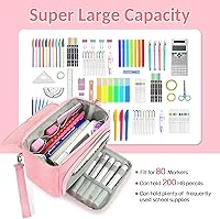 Vista 4 de Sooez Estuche para lápices súper grande, bolsa de lápices de gran capacidad con 3 compartimentos, capacidad para 100 lápices, linda bolsita