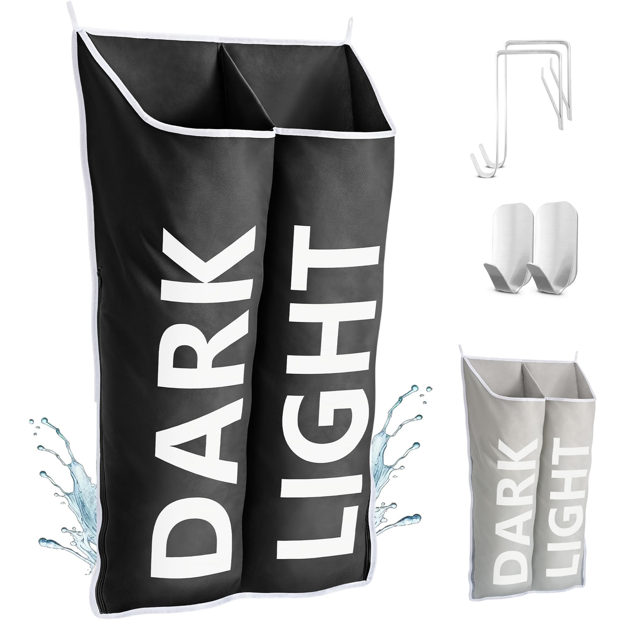 DONAQ Hanging Laundry Hamper Bag XL 40x22", Space Saving over the Door Storage Bags, Behind the Door Hampers for Dirty Clothes & Wall Mounted Basket