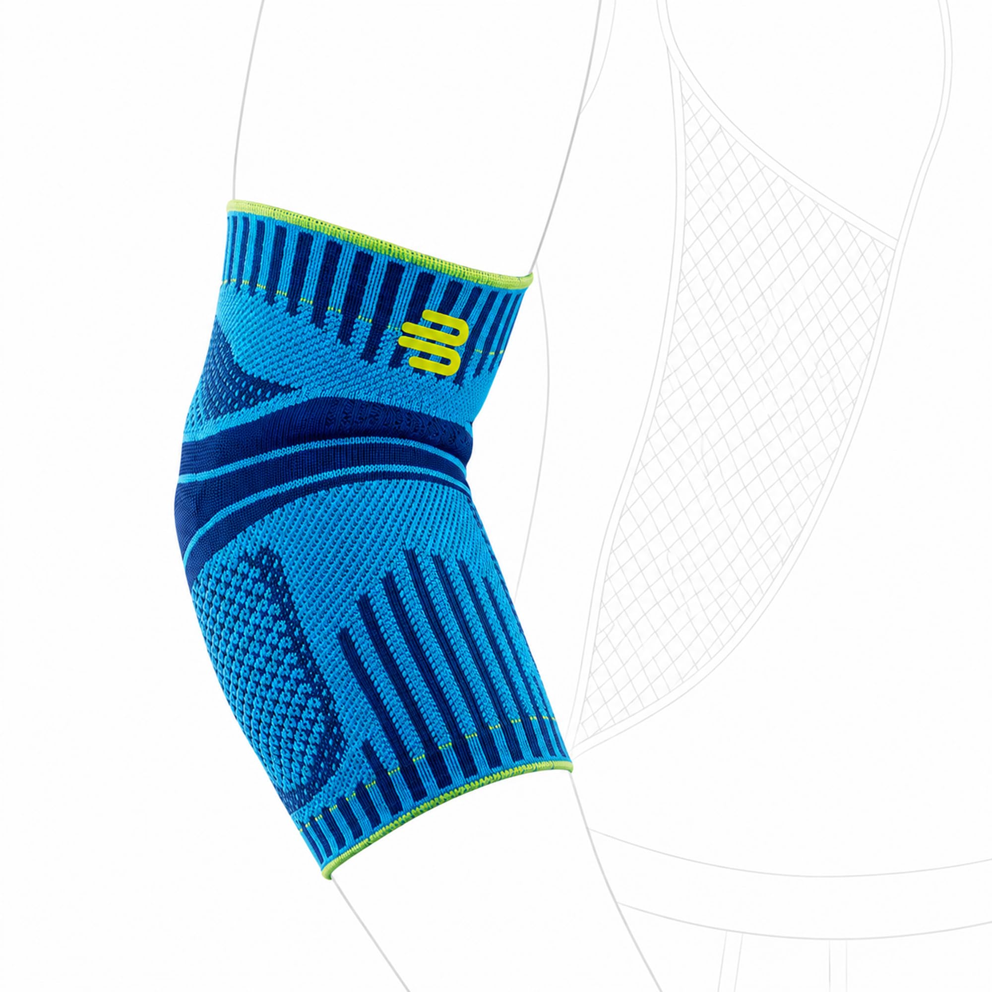 Bauerfeind, 1 Gomitiera Unisex, Indossabile a destra e sinistra, Per sport con la palla e con la racchetta, Atletica leggera, Stabilità all’articolazione del gomito, Cuscinetto in silicone, Taglia M, Rivera, 11469431260012