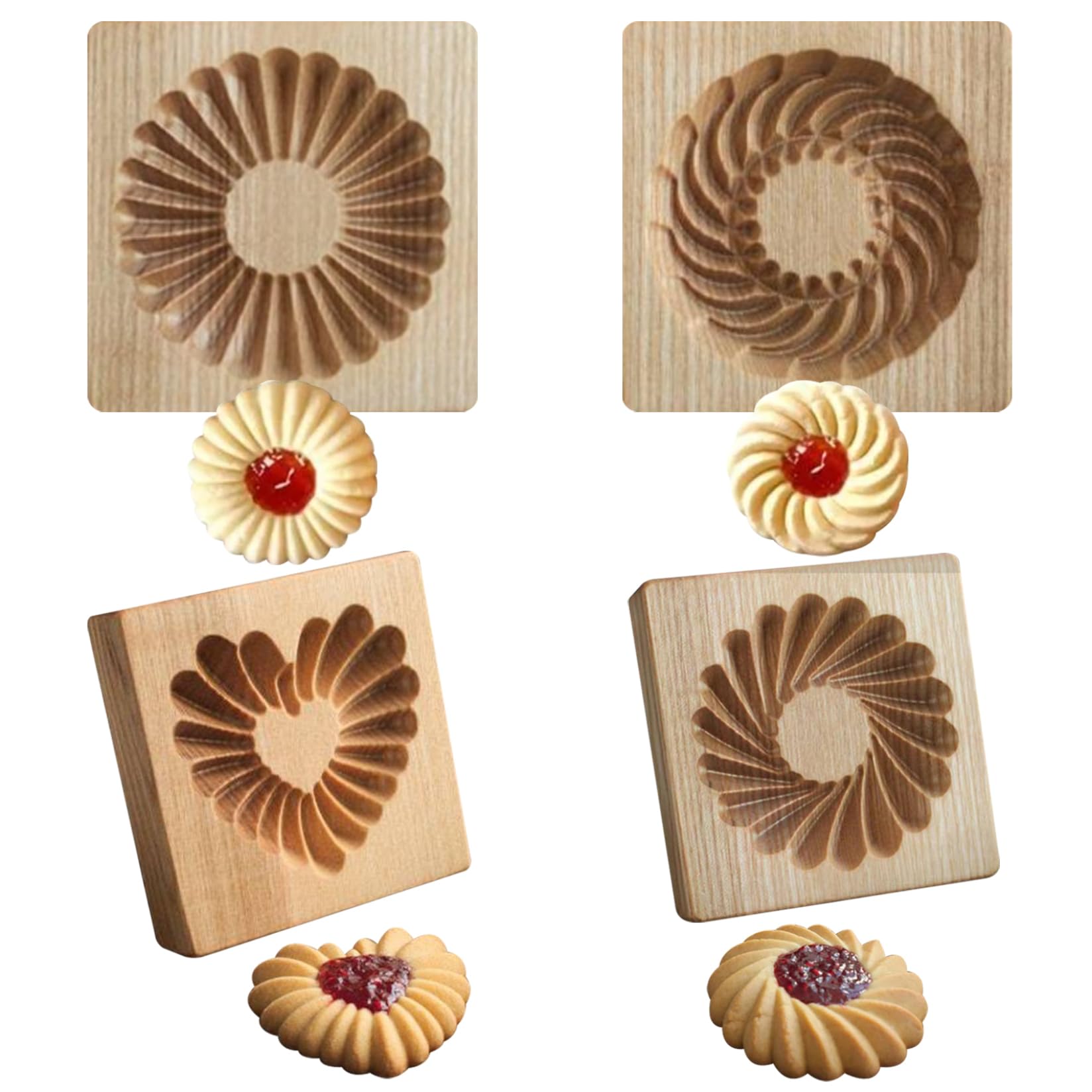 Moule à biscuits en bois 3D | Tampon à gâteaux coeur et fleur réutilisable