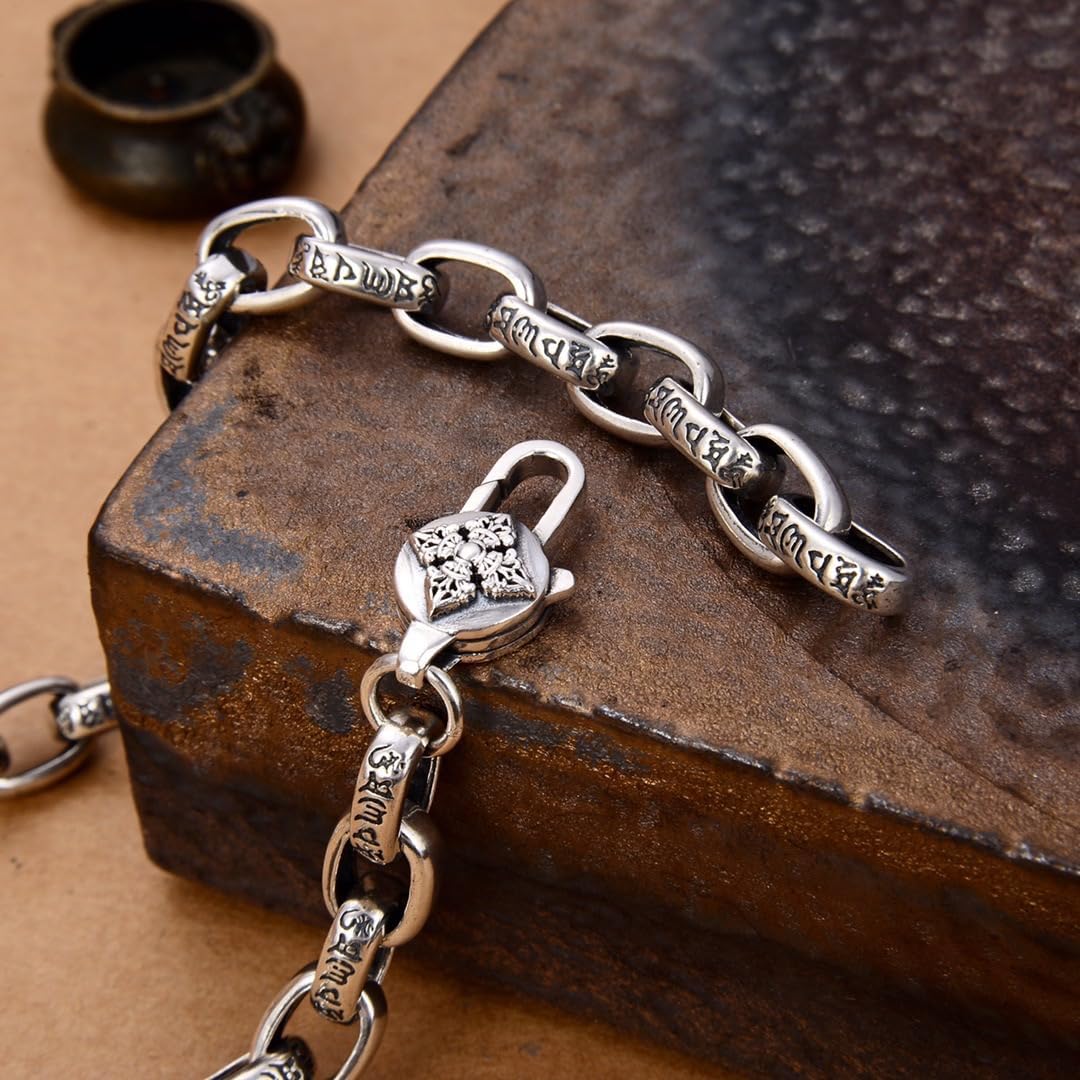Fashion Men’s Titanium Stainless Steel Hand Wrist Link Bracelet Carved Sanskrit Pattern,22cm (8.66 inch)