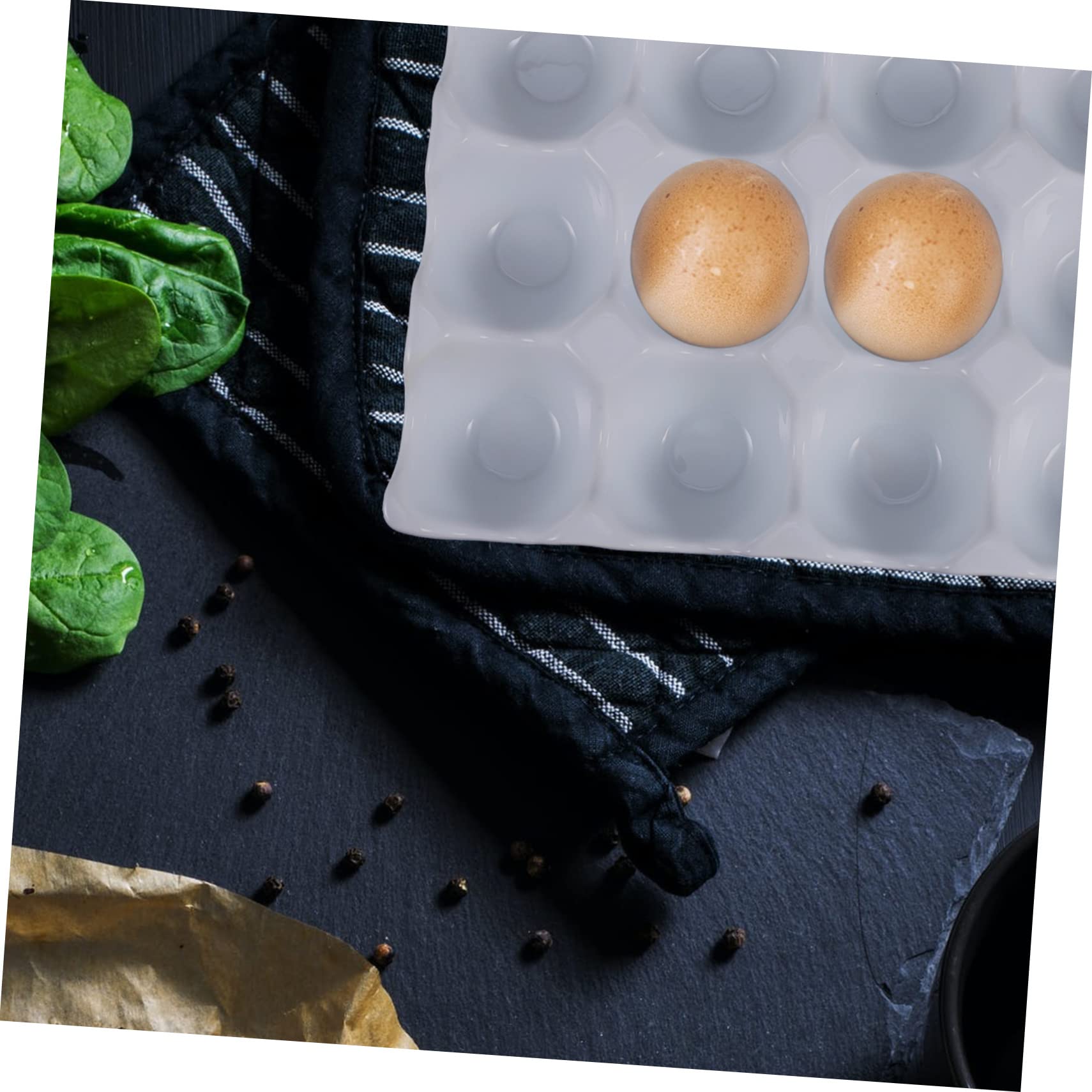 Homoyoyo Bandeja de Cerámica de Color Claro para Huevos con Diseño de Ranuras, Almacenaje Estable y Anti-colisión Adecuado para Refrigerador en Viajes y Pesca