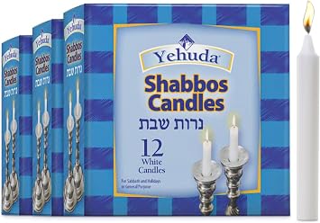 Yehuda 3 Hour White Shabbos 36 Candl, Traditional Shabbat | Unscented | Emergency Candles for Emergency Kit