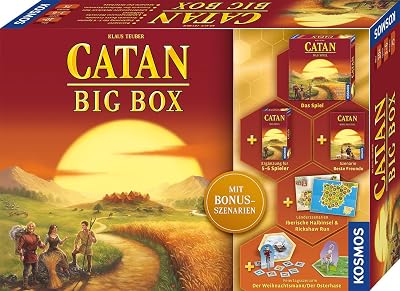 Kosmos Catan 682941 – Set di 7 Pezzi Catan Big Box, Kit Starter per Catan – Il Gioco, con aggiunta per 5 – 6 e espansione con scenari Bonus, coloni di Catan