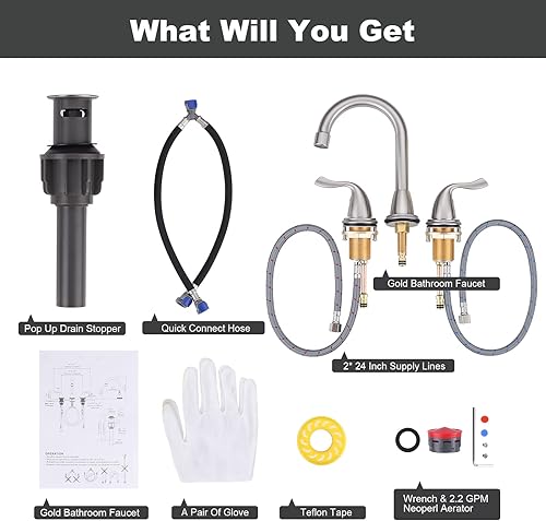 Miniatura 7 de Grifos de baño para fregadero ARCORA de 3 agujeros de 8 pulgadas, grifo de baño generalizado de níquel cepillado, 2 asas, lavabo de baño con montaje