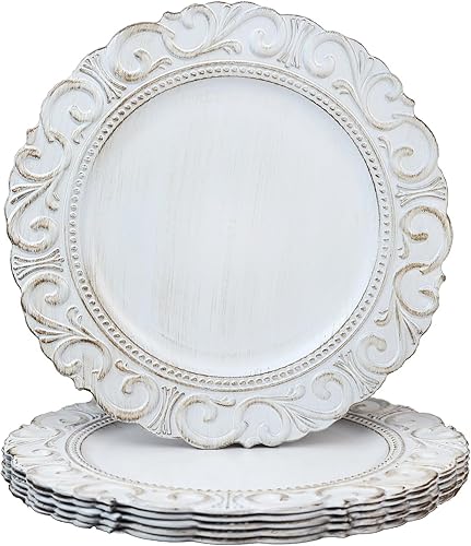 Miniatura 1 de Spsyrine Platos de carga blancos, juego de 6 cargadores para platos de cena, cargadores de mesa de 13 pulgadas para bodas a granel, decoración de