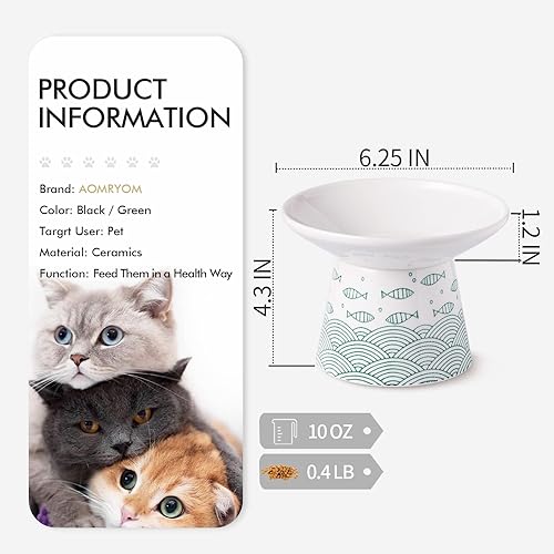 Miniatura 2 de AOMRYOM Juego de 2 cuencos elevados de cerámica extra anchos de 6.25 pulgadas para gatos grandes y perros pequeños, diseño elevado para mascotas de
