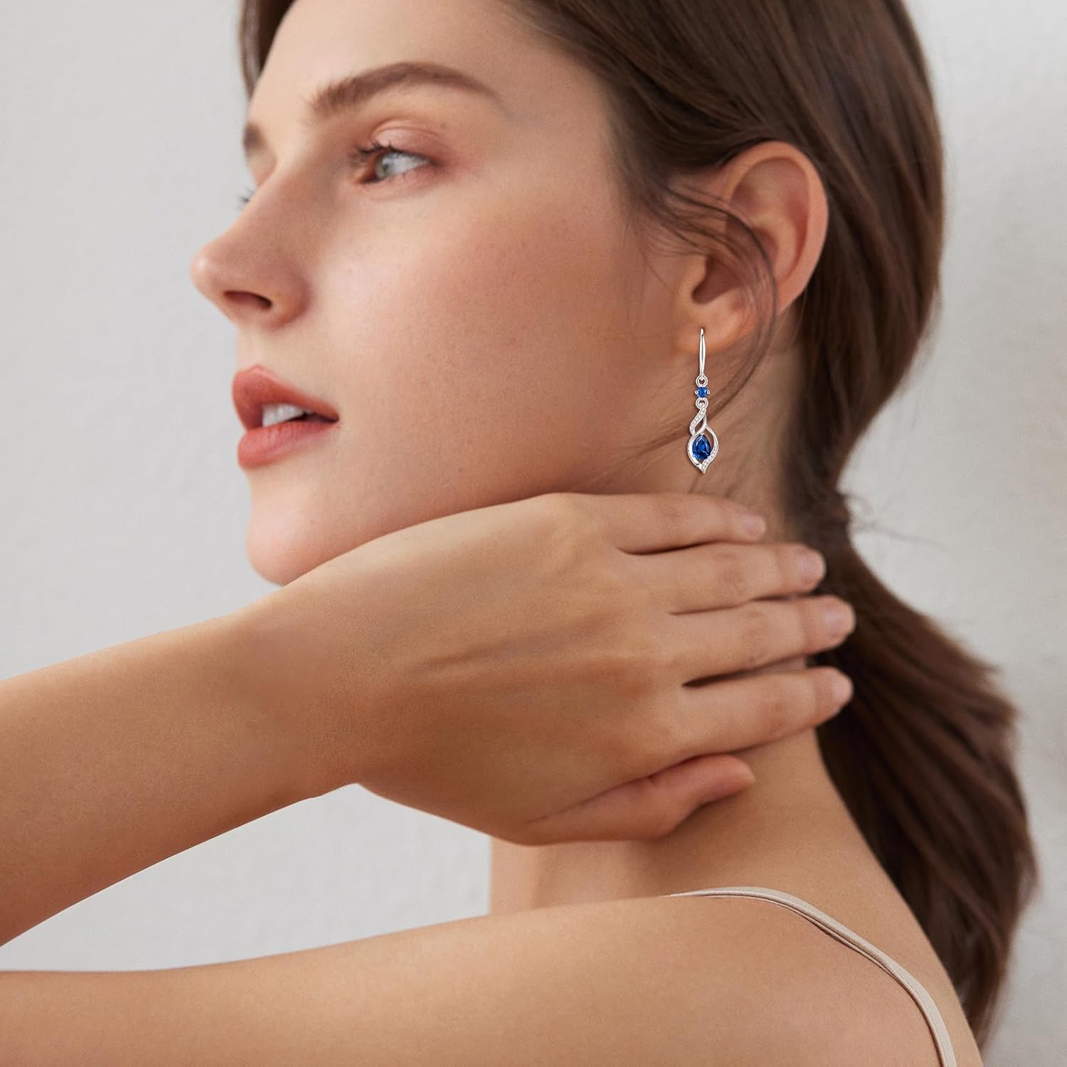 FANCIME Gift for Women Birthstone Dangle Earrings for Her Teardrop Birthstone Earrings S925 Sterling Silver infinity Love Birthday Gifts for Mom Women - Image 4