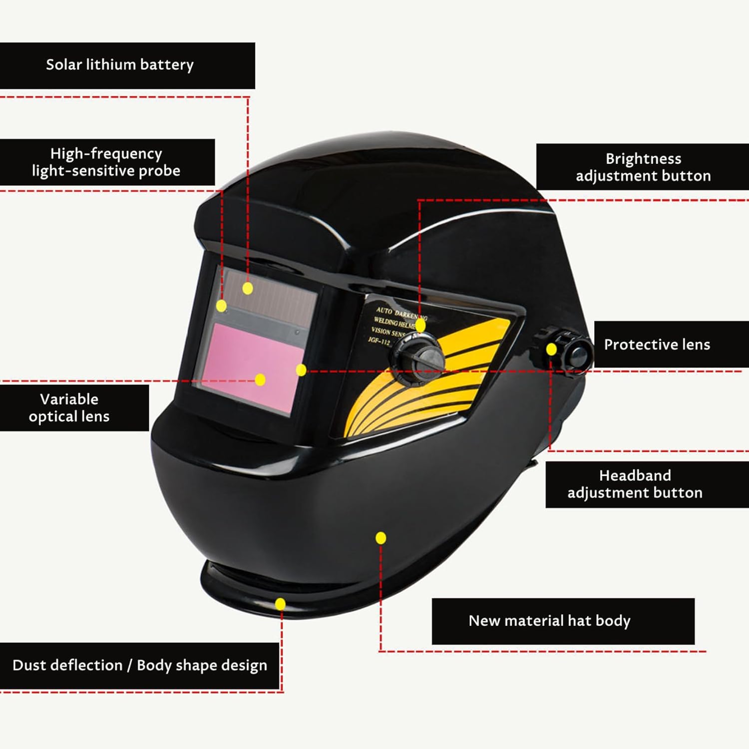 Auto Darkening Welding Helmet Solar Powered Welder Mask Heat-Resistant Adjustable Welding Hood with 180° Flip Design Helmet Auto Darkening