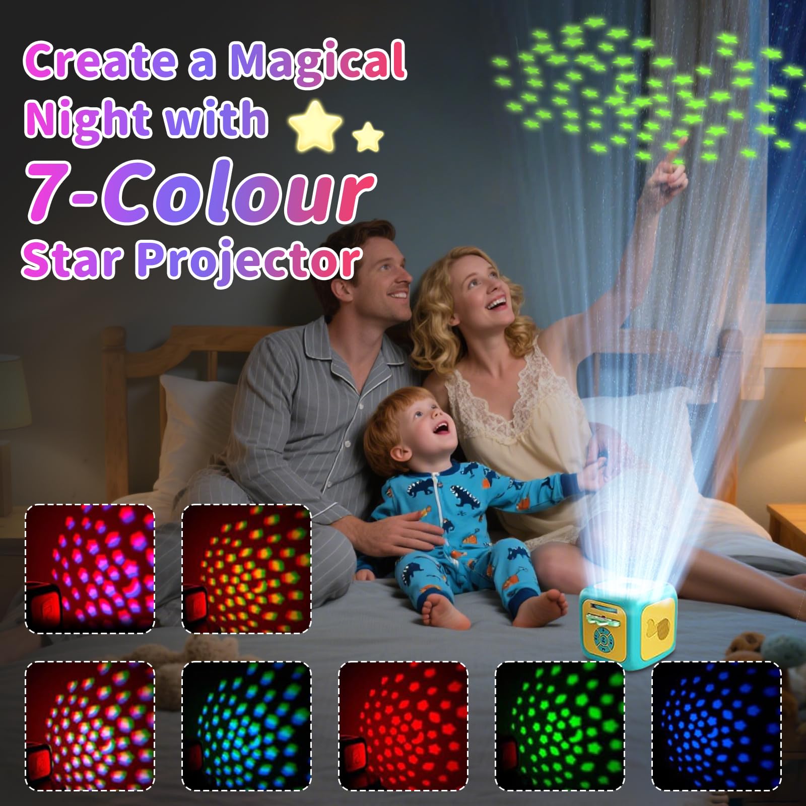 Projecteur d'histoire pour enfants avec musique et veilleuse – Machine de rêve de livre d'histoires avec 5 histoires, berceuses apaisantes, jouet éducatif pour filles et garçons à partir de 3