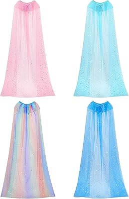 Jecery 4 Pieces Princess Cape Cloaks Kids Fairy Tulle Cape Princess Costume for Girls Cosplay Birthday Party Dressing Up, 4 Styles, 47x39.4 Inches, Multicolor