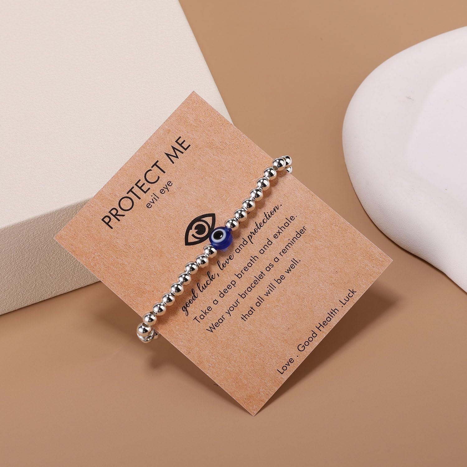 Evil Eye Bracelet for Woman, Lucky Evil Eye Bead Bracelet with Card Protection Jewelry for Friend Birthday Retirement Gift - Image 3