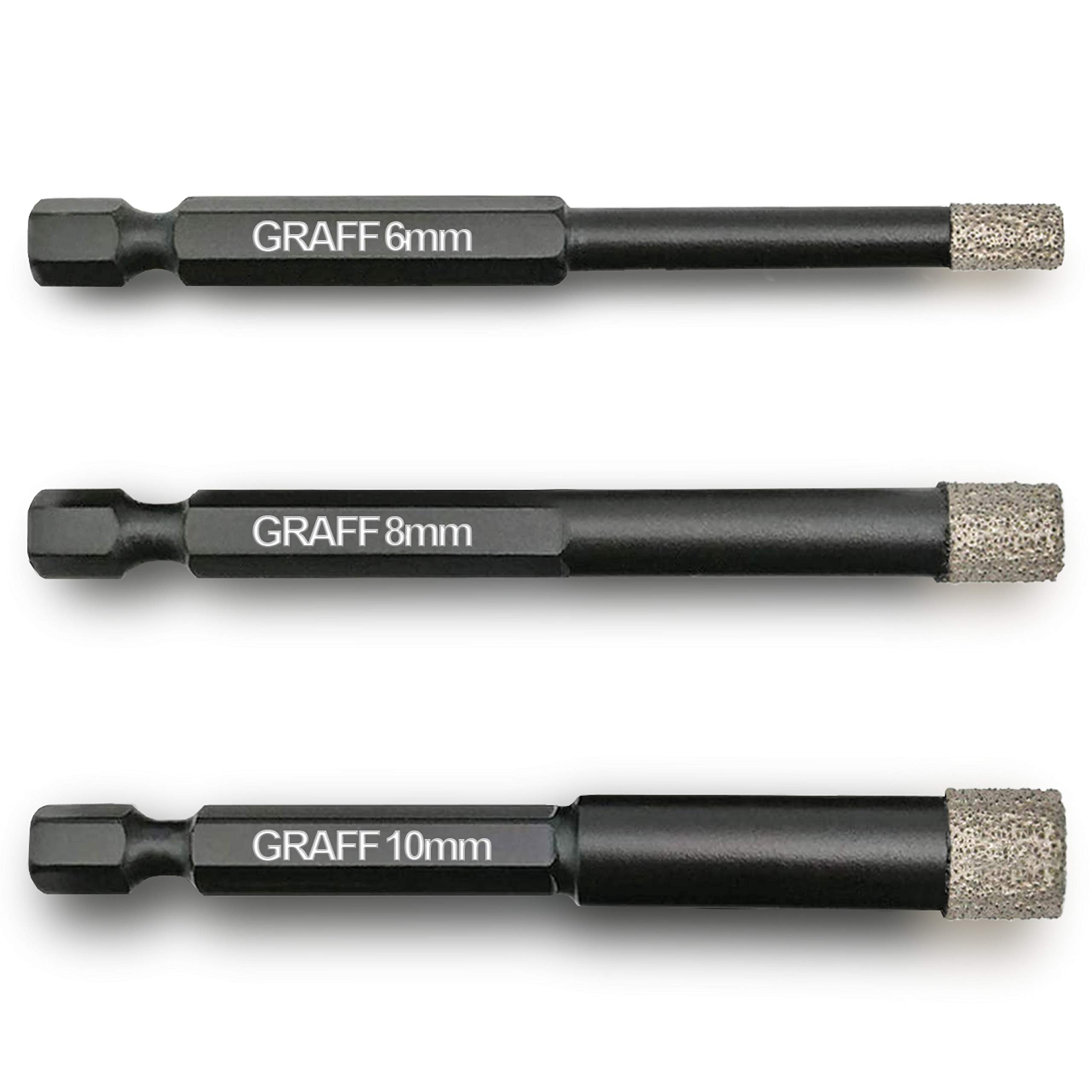 GRAFF Diamond Drill Tile Drill Bit Set 6 I 8 I 10 mm for Tiles Glass Ceramic Granite Stone Porcelain Stoneware Drill Bit with Hex E 6.3 - Image 2
