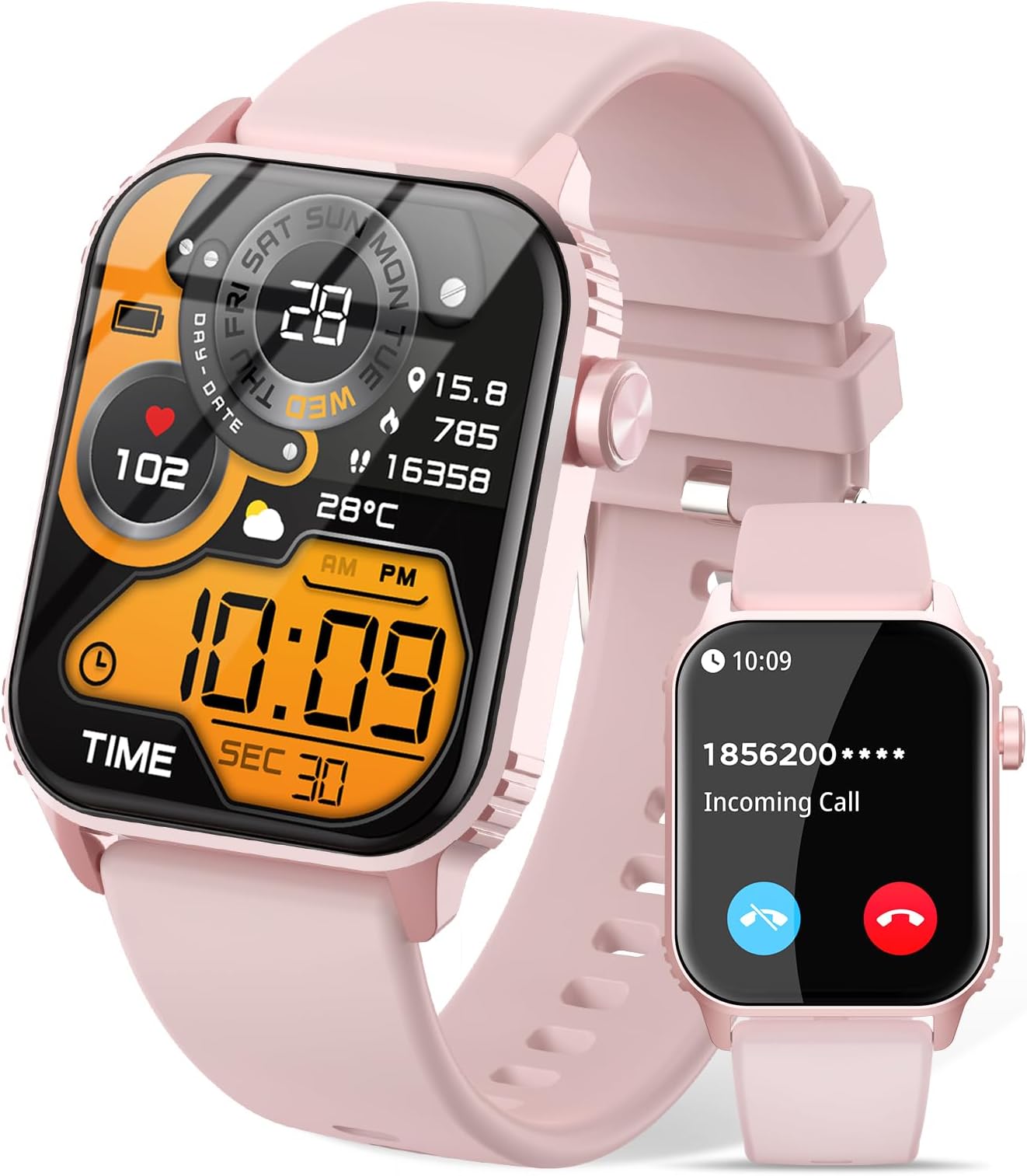 Smart Watches for Women Men, Bluetooth Call & Music Control for iPhone/Android (Pink)