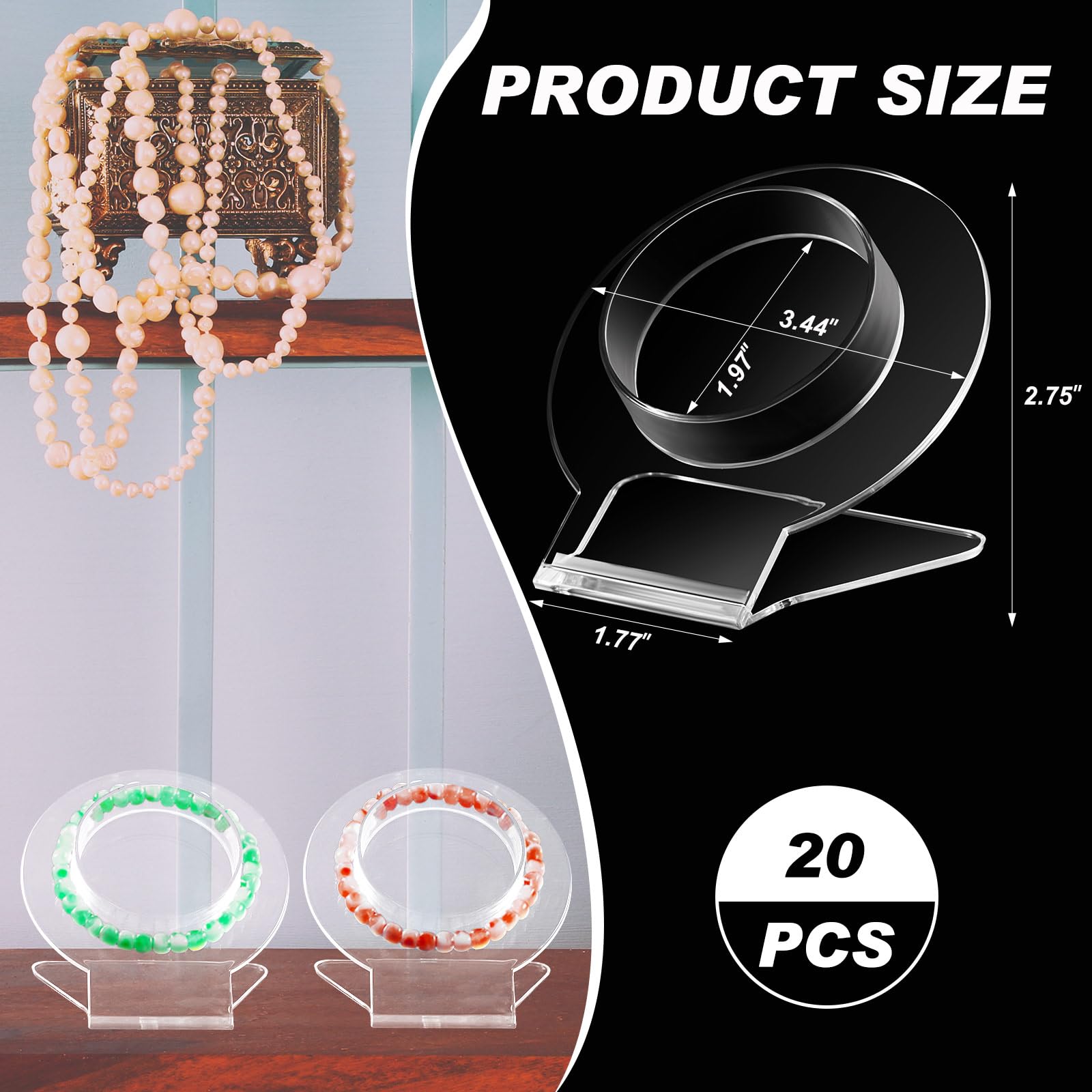 Wenqik 20 Pcs Acrylic Bracelet Displays Stands Jewelry Display Holder Clear Bangles Organizer for Store, Showcase and Home Storage