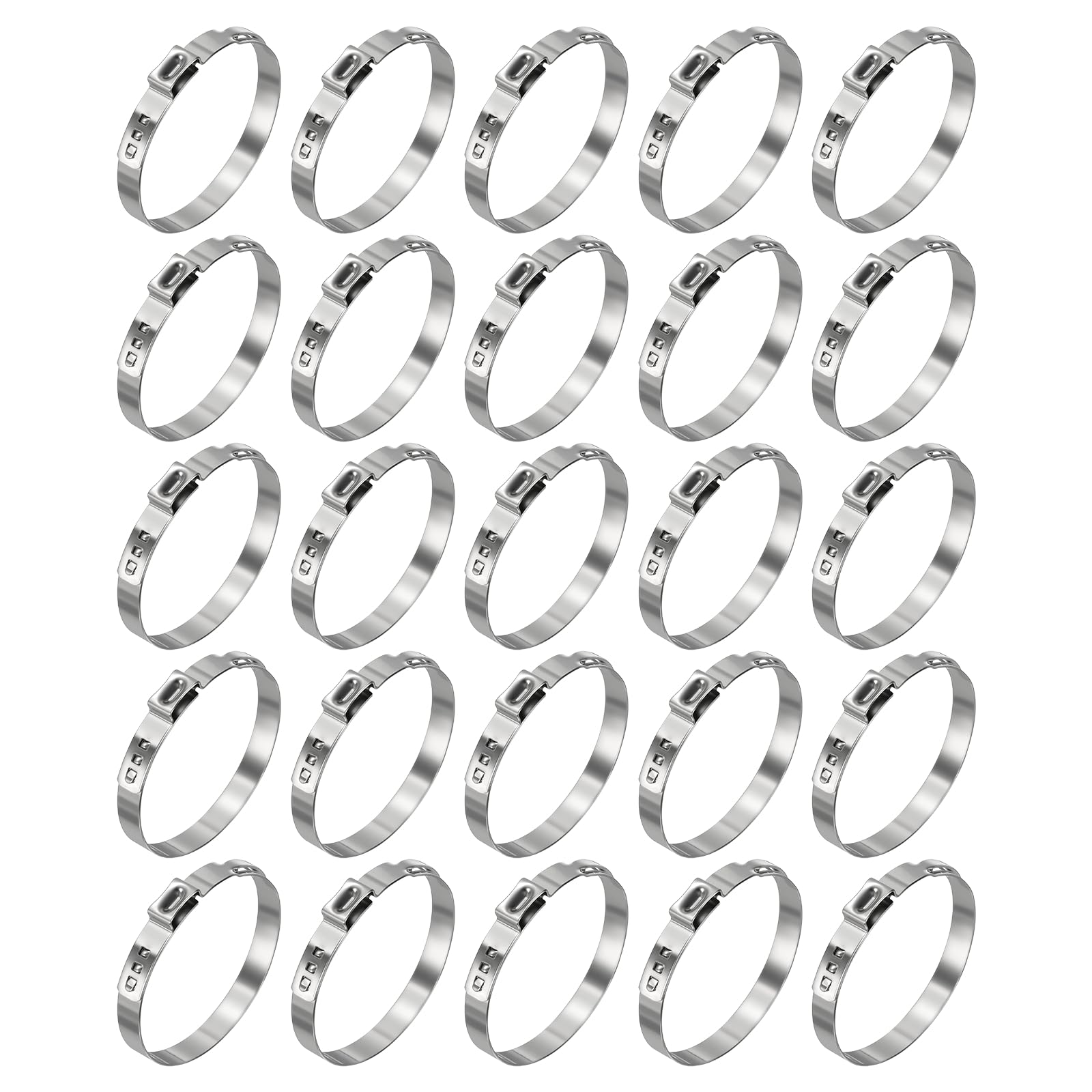 Kozelo 25Pcs Stainless Steel Single Ear Hose Clamps, Adjustable 53.5-62mm Heavy Duty Crimp Hose Clamp Assortment Kit, Metal Ear Cinch Rings Crimp Pinch Fitting for Automotive, Tubing