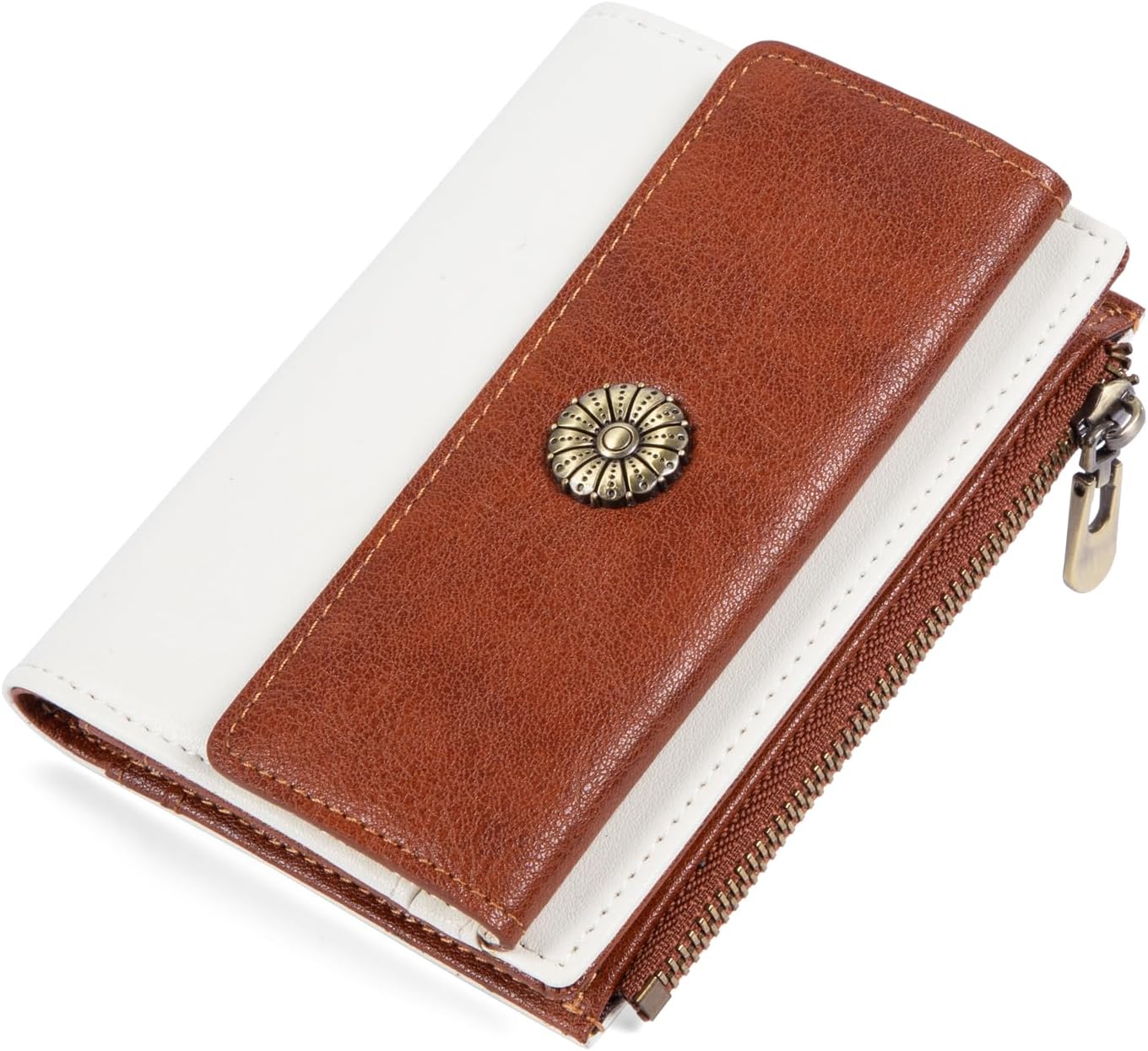 Small Wallet Women RFID Blocking Soft Leather Bifold Compact Card Holder Wallet for Women with Zipper Coin Pocket Beige Brown