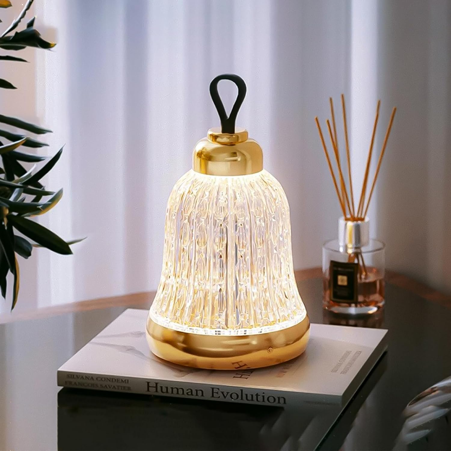 KOSTA Crystal Bell Table Lamp Rechargeable Crystal Lamp Christmas Bell Light for Decor Home Bedroom Kitchen Office Living Room Birthday Gift Lights for Bedroom/Party/Kids Room