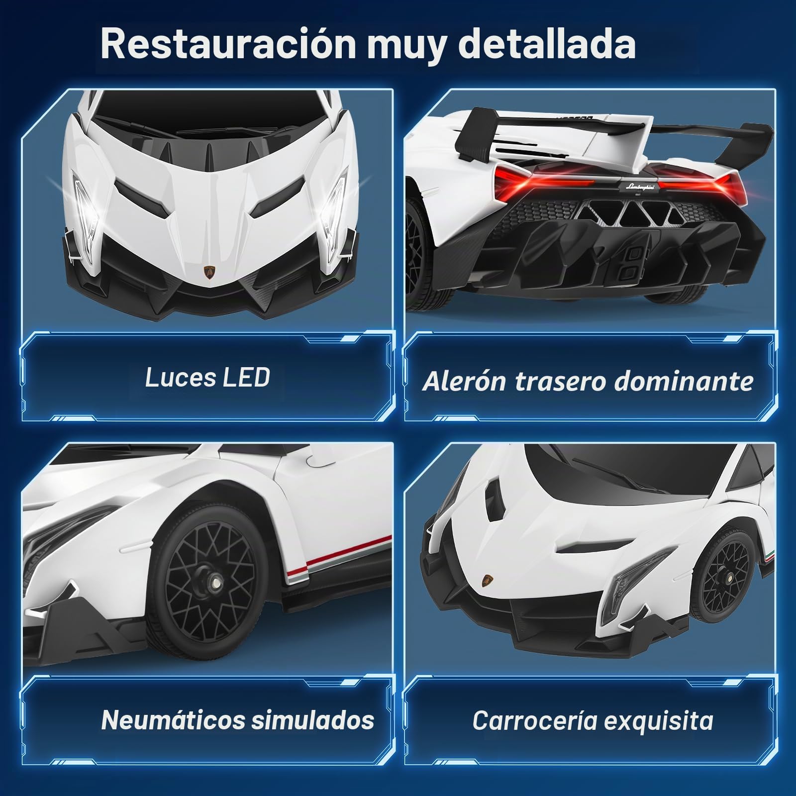 Lamborghini RC Car 1:18 4WD RC Drift Coche con luces LED, 35 KM/H Mini Drift Auto teledirigido 2.4 GHz Coche teledirigido para niños a partir de 6 7 8 9 10 11 12 años + (blanco)
