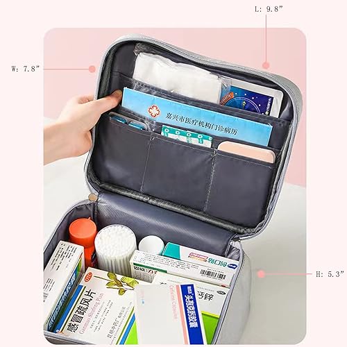 Miniatura 5 de Bolsa de primeros auxilios vacía, bolsa médica de viaje para viajes, camping, senderismo, bolsa médica familiar de gran capacidad (grande, rosa)