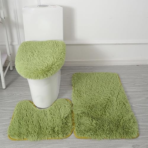 Juego de 3 alfombras de baño con cubierta para tapa de inodoro, alfombras de baño antideslizantes, de microfibra súper suave, lavables a máquina,
