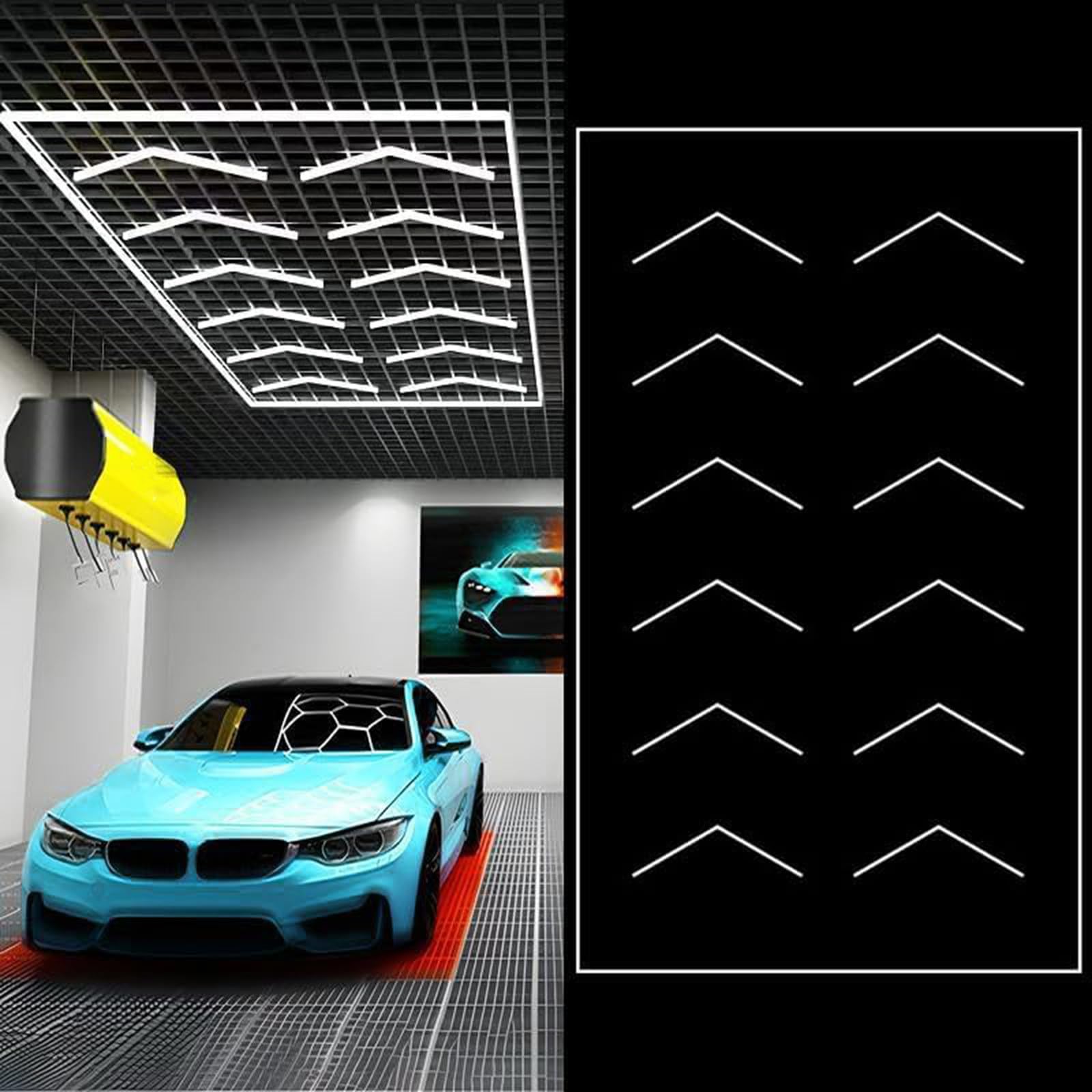 Honeycomb Light 6500K Arrow Shape LED Garage Light for Garage Basement Warehouse Car Beauty Salon Car Detailing Shop