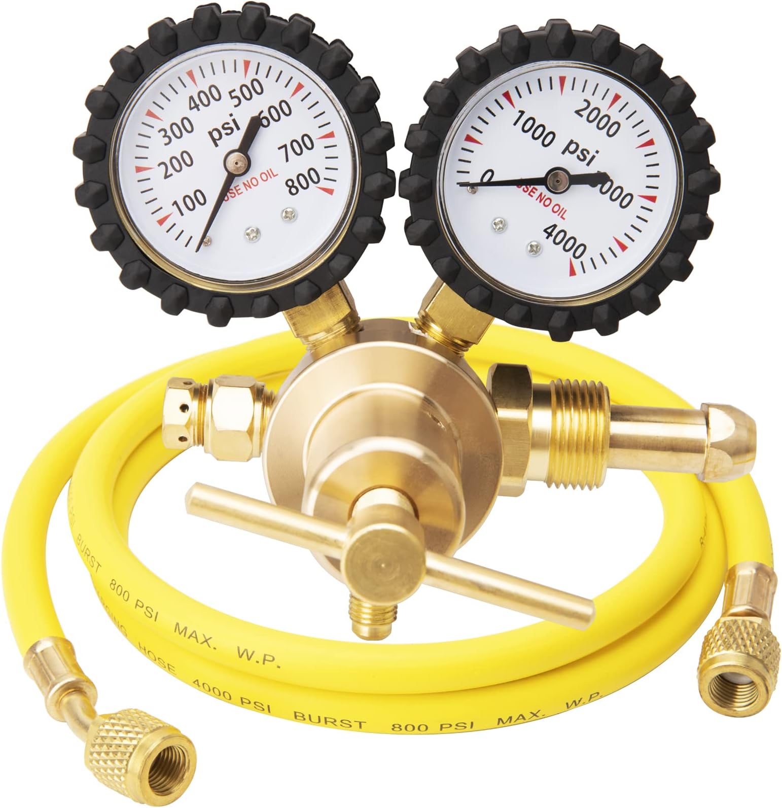 Nitrogen Regulator, Nitrogen Regulator Hvac with 60" Hose, 0-800PSI, 1/4-Inch Outlet Connection, 0-4000PSI, CGA580 Inlet Connection, Hvac Nitrogen Regulator, Nitrogen Tank Regulator by KAKO