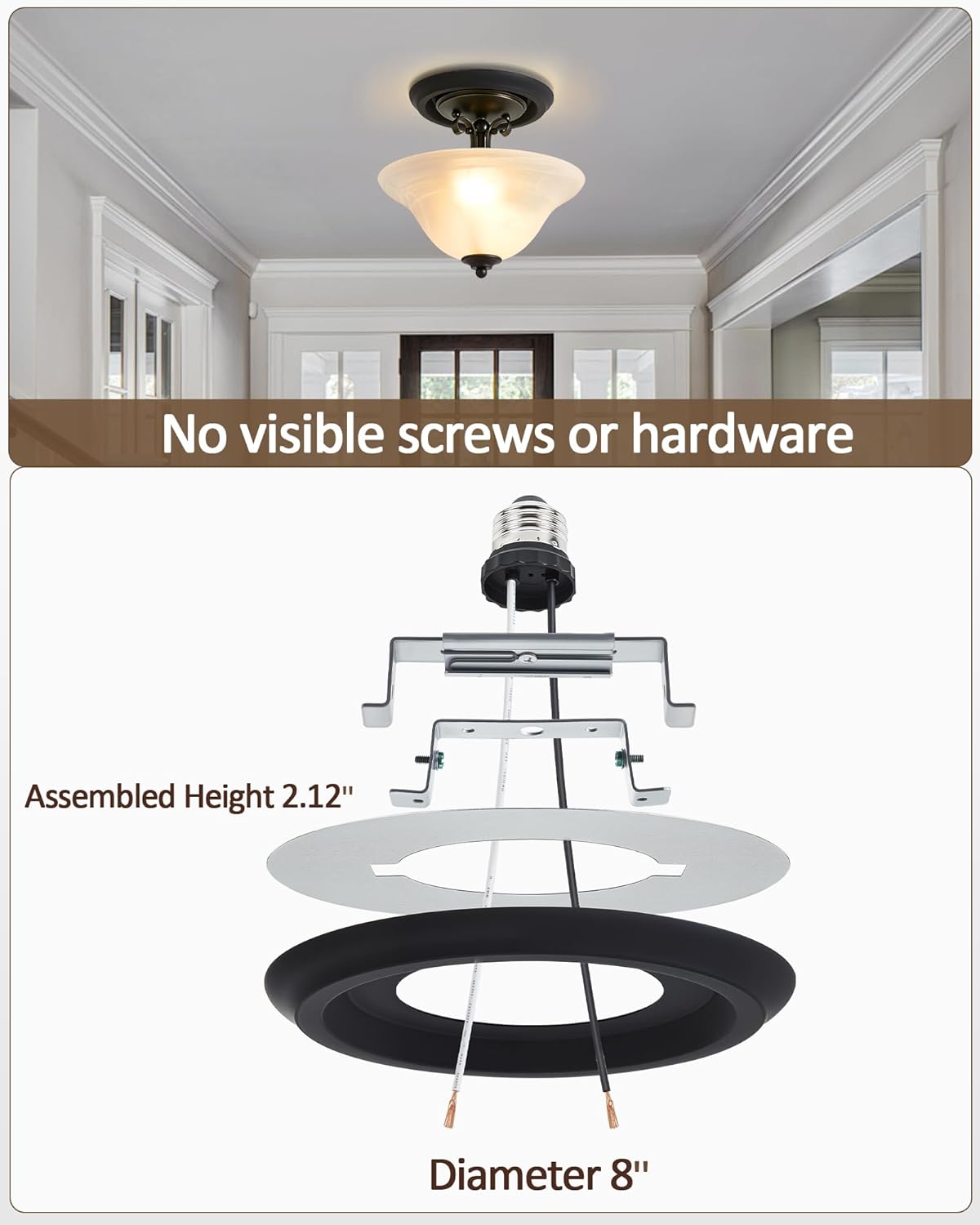 Luvkczc 2-Pack Recessed Can Light Conversion Kit for 5" and 6" Ceiling Fixtures - Pendant/Hanging Light Upgrade, Includes E26 Socket, Mounting Bracket, Round Ceiling Plate（Black）