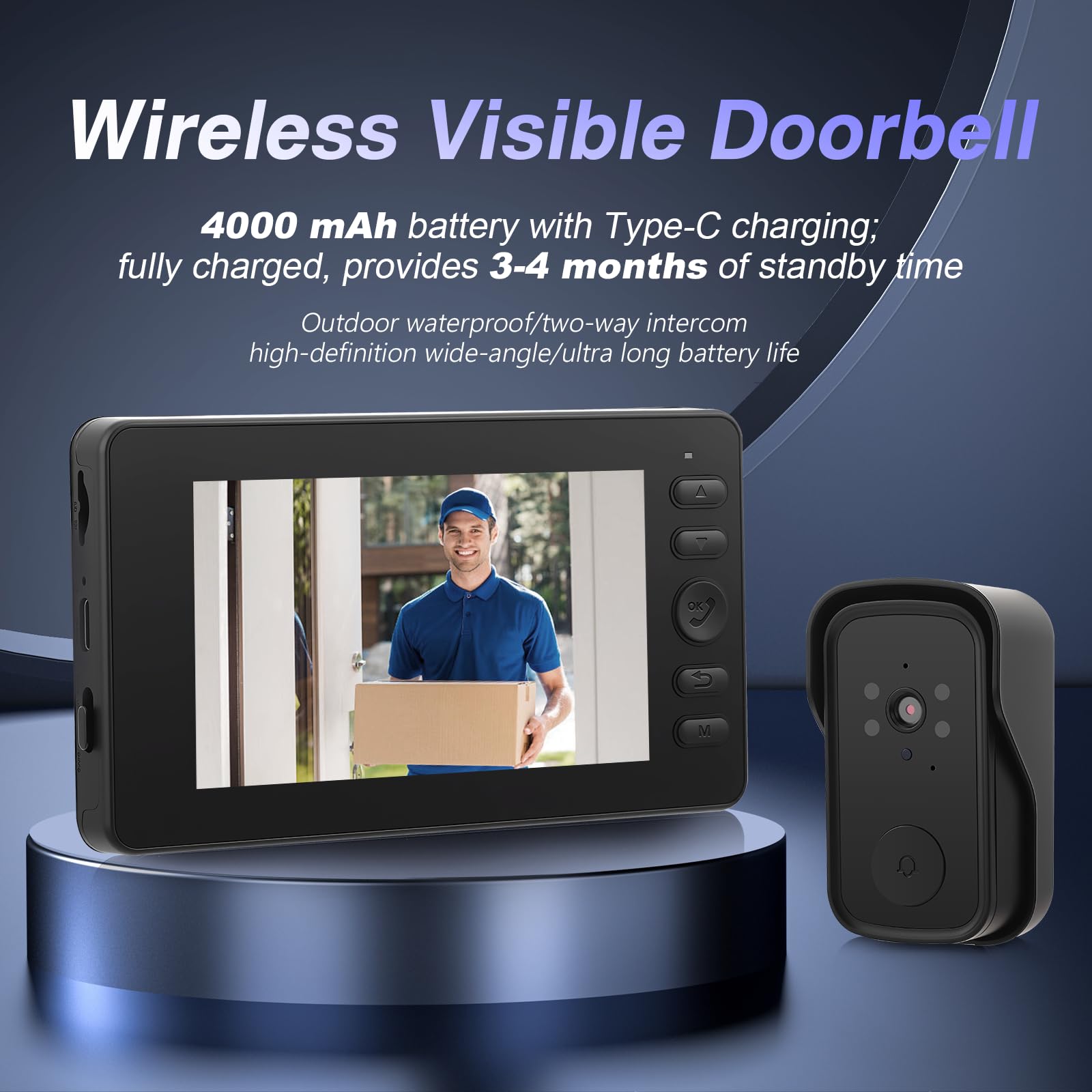 Visiophone sans Fil avec Caméra 1080p, Écran 4.3" HD, Vision Nocturne Grand Angle 110°, Sonnette Vidéo Extérieur