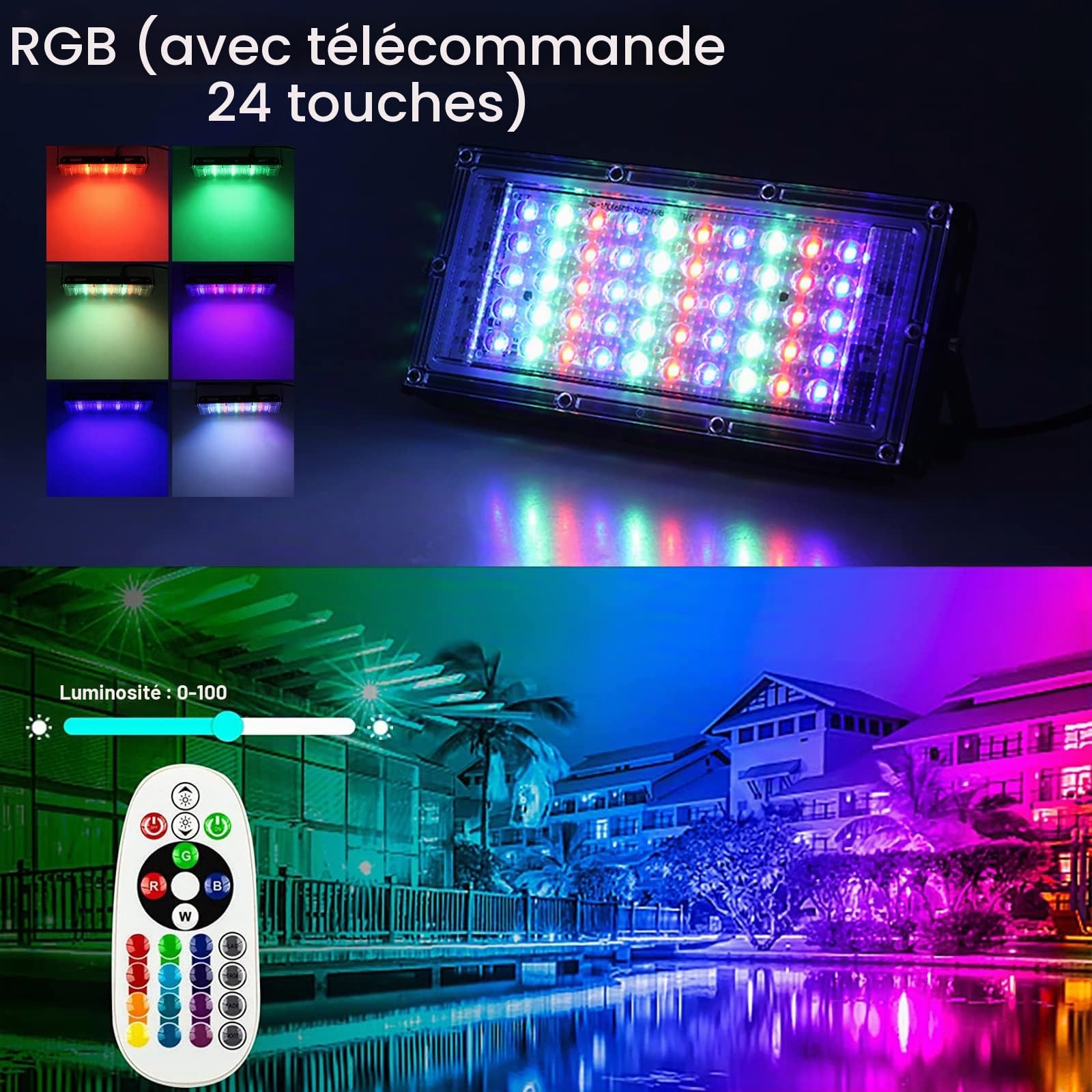 Projecteur LED RGB Exterieur 150W, 2pcs Projecteur Led Couleur Spot LED Extérieur de Jardin 16 Couleurs 4 Modes avec Télécommande Etanche IP65 pour Jardin Arbre Soirée Bar Fête