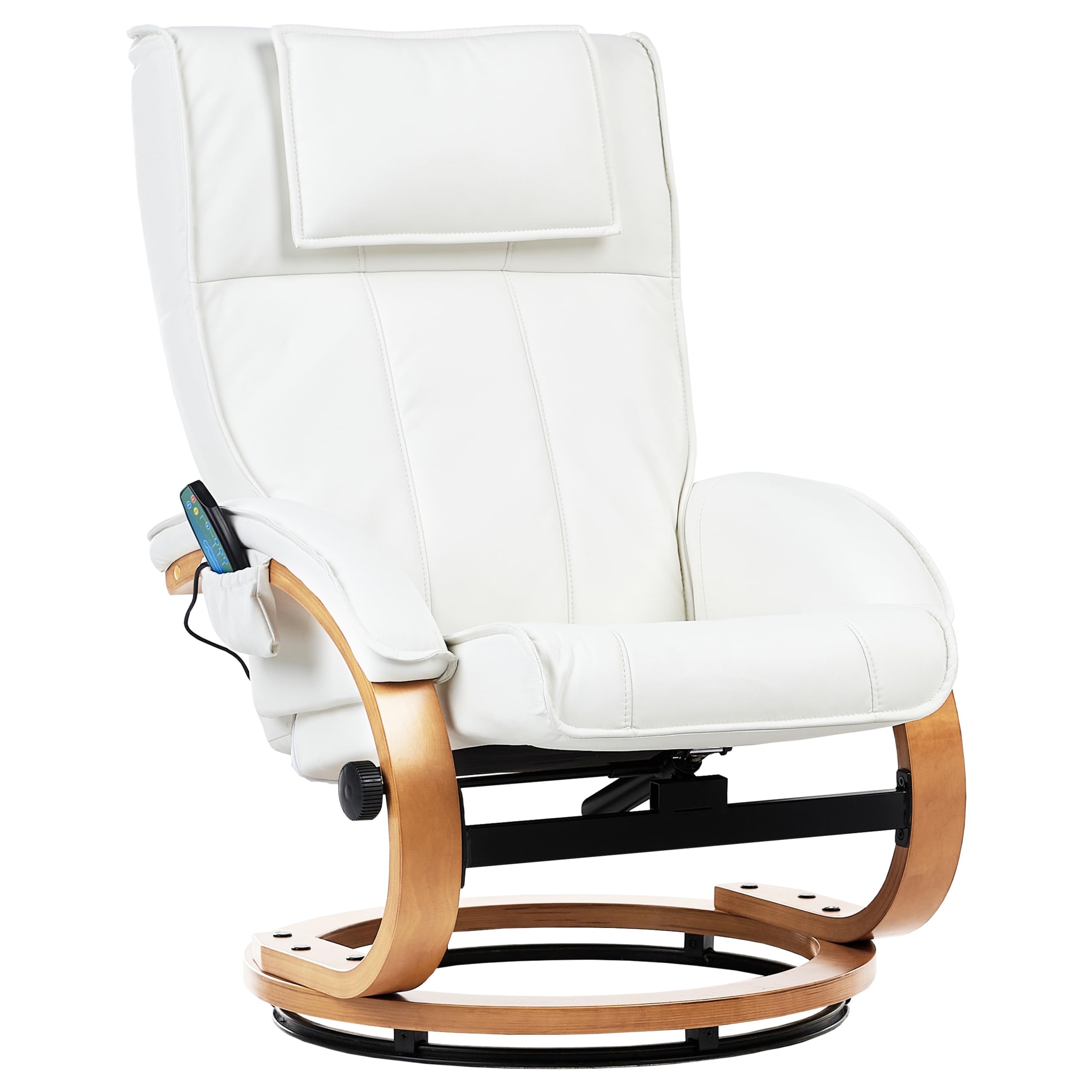 Beliani Fauteuil Massant avec Fonction Chauffage et Repose-Pied en Cuir PU Blanc Majestic
