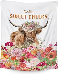 Mercuryelf Highland Cow Throw Blanket - Soft, Fuzzy & Warm - 60x80 Inches Flannel Blankets for Bed, Couch - White Novelty Throws Gift for Women, Men