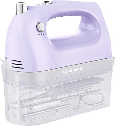 Hand Mixer Electric Handheld 400W, 5-Speed Lightweight, Purple | Kitchen Mixer with Storage Case, 5 Stainless Steel Attachments for Baking Cake Egg Cream Food Beater, Turbo+Eject Button